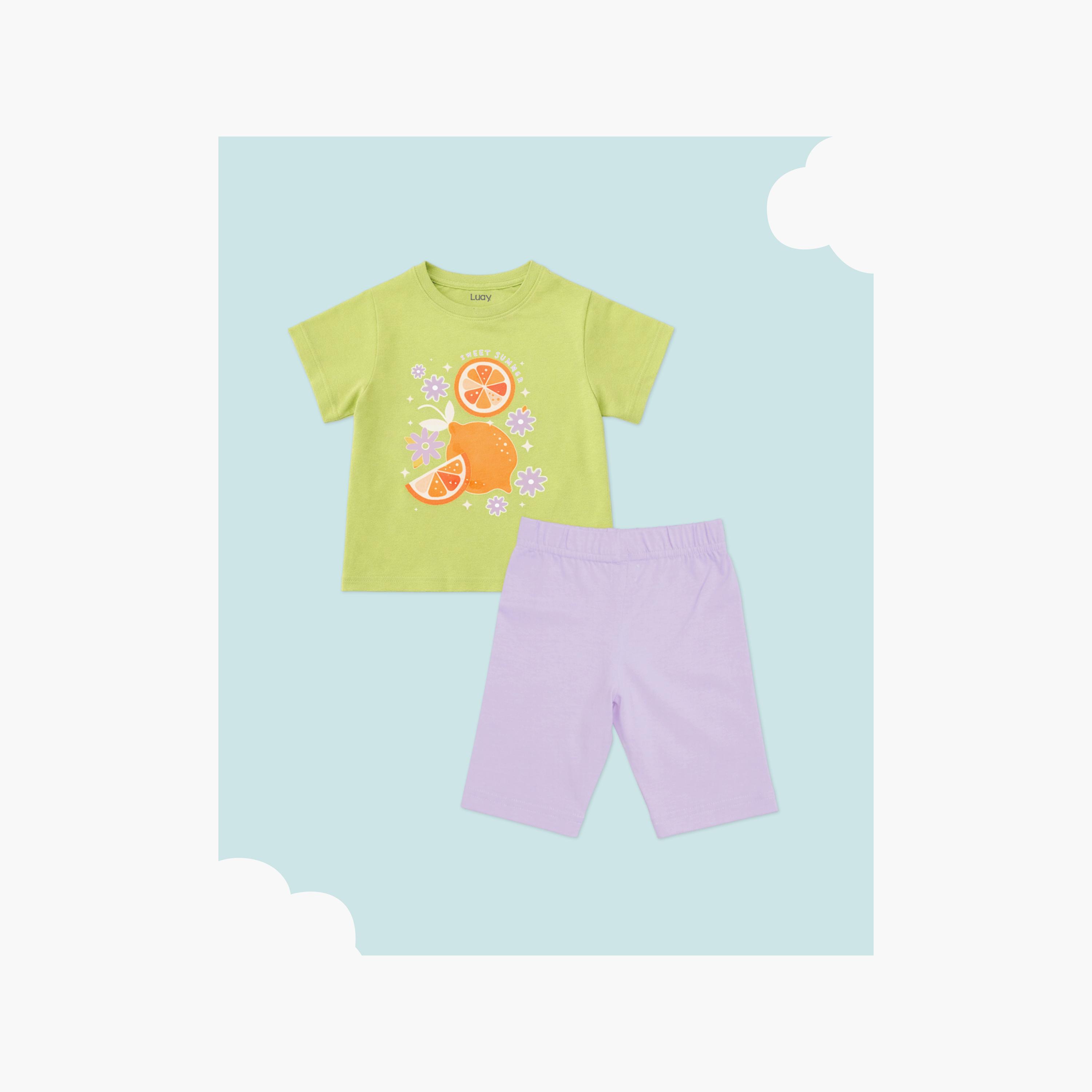 Luay Short Sleeves Lemon Graphic T-Shirt & Shorts Set-girls-clothing-setsandcoords-image-2
