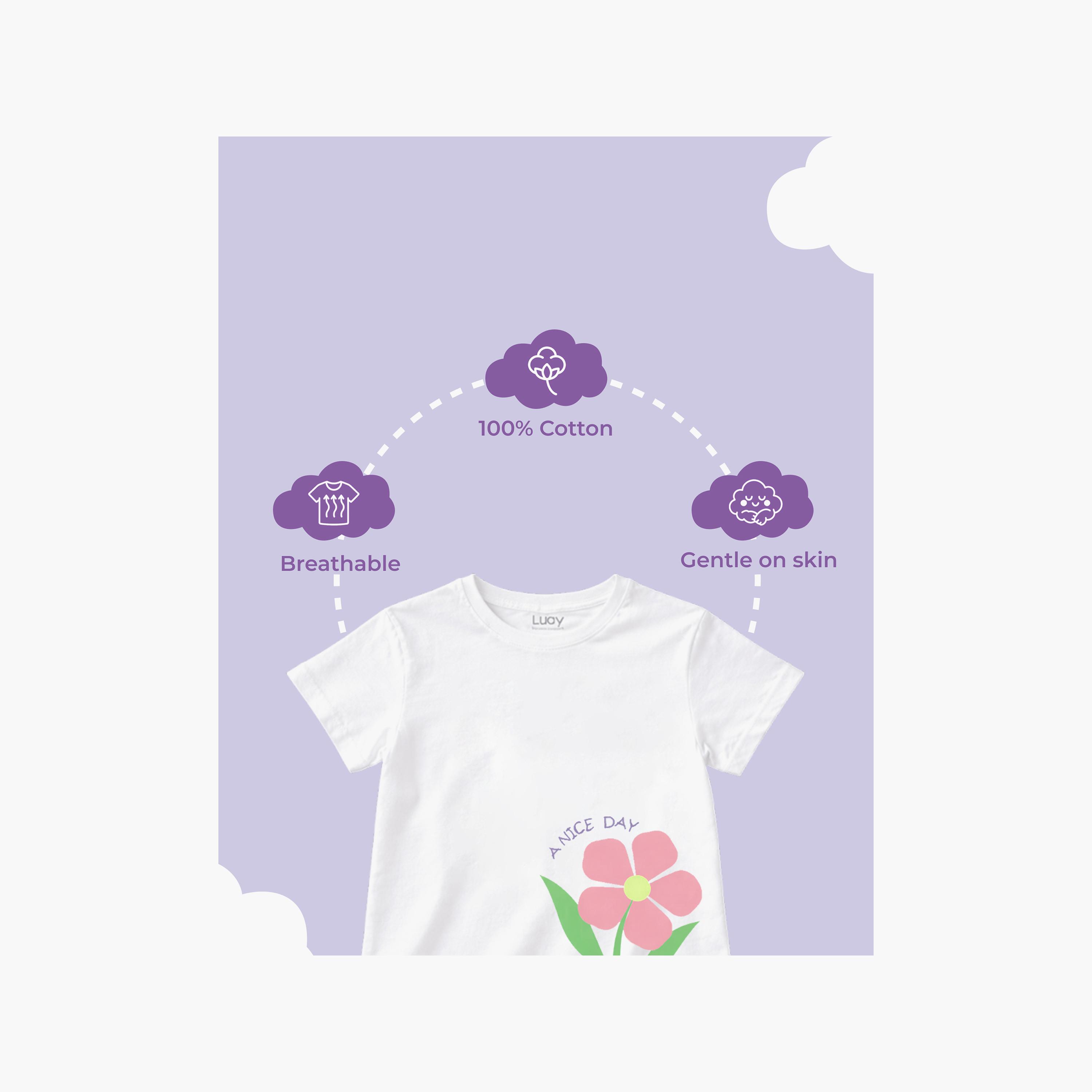 طقم تيشيرت بأكمام قصيرة بطبعة أزهار "A Nice Day" وشورت من لؤي-girls-clothing-setsandcoords-image-4