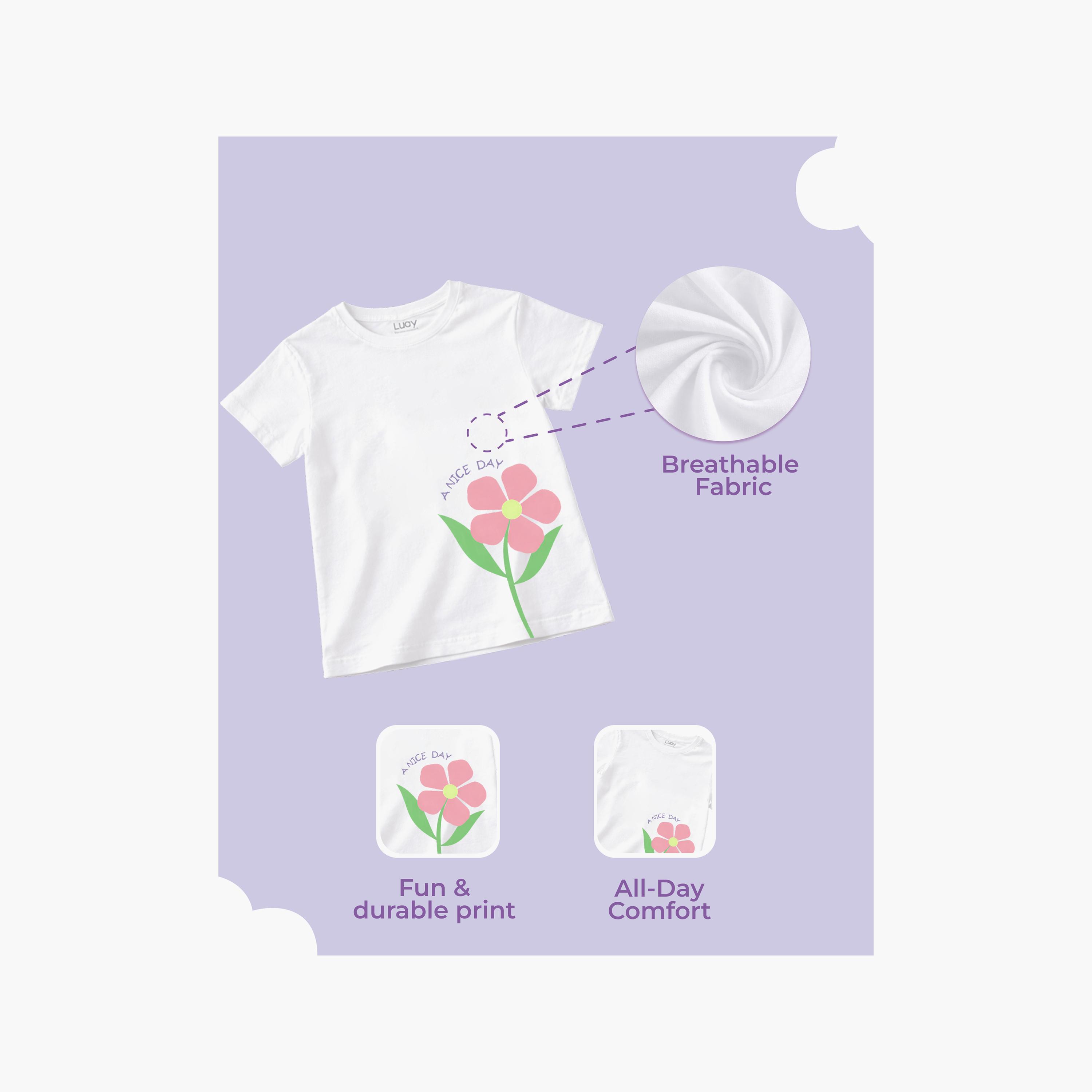 طقم تيشيرت بأكمام قصيرة بطبعة أزهار "A Nice Day" وشورت من لؤي-girls-clothing-setsandcoords-image-5