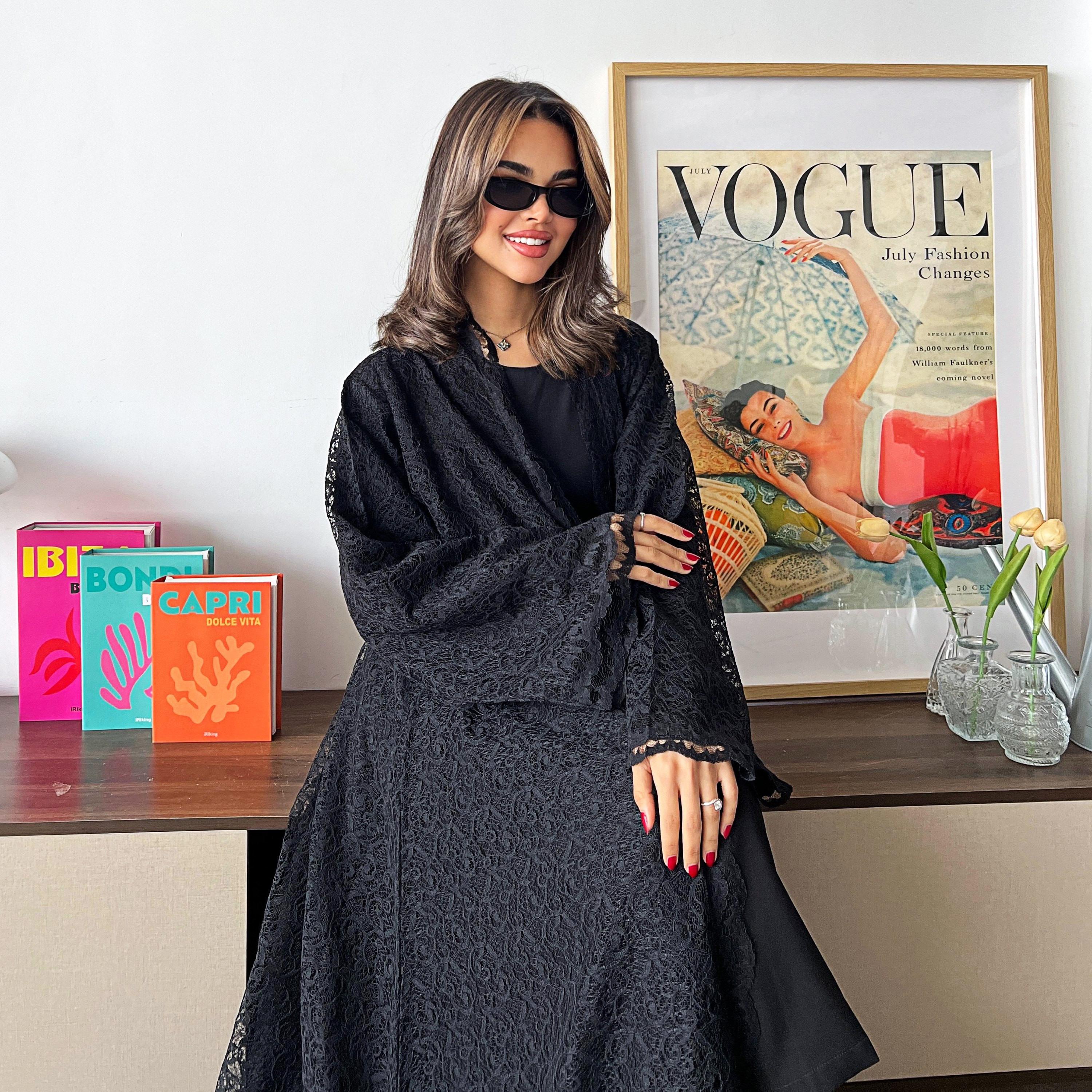 Lusin Abaya Wide Sleeves Lace Women's Flared Abaya with Hijab-women-arabicclothing-abayas-image-6