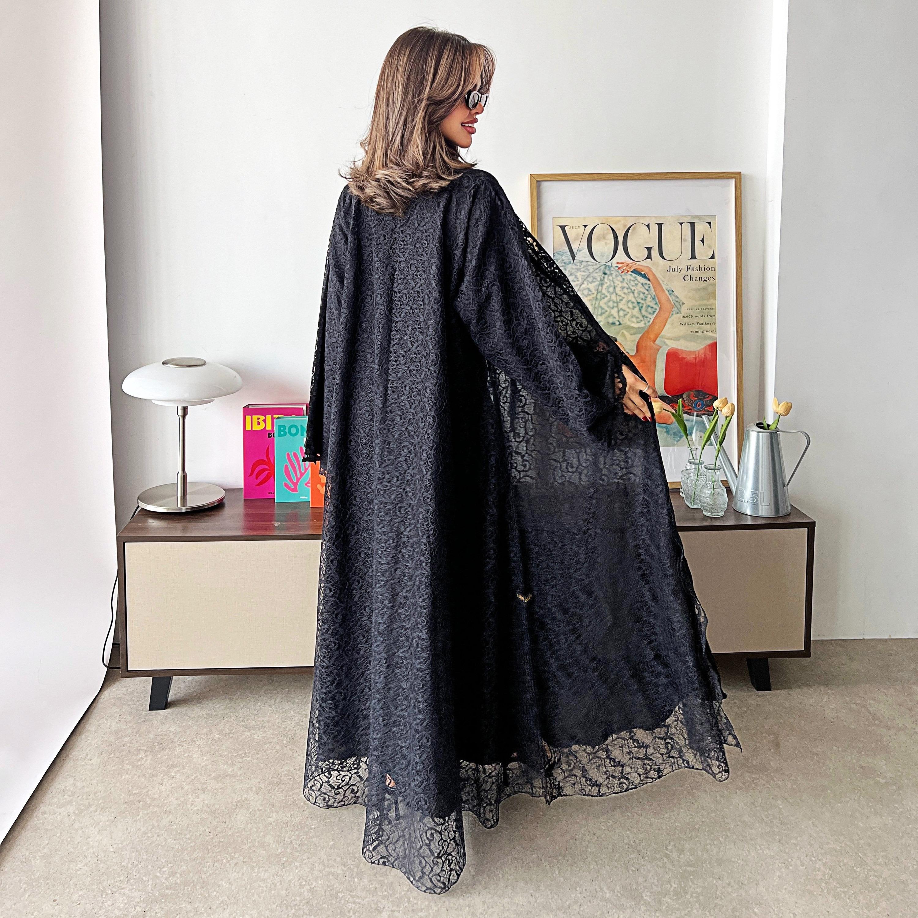 Lusin Abaya Wide Sleeves Lace Women's Flared Abaya with Hijab-women-arabicclothing-abayas-image-7