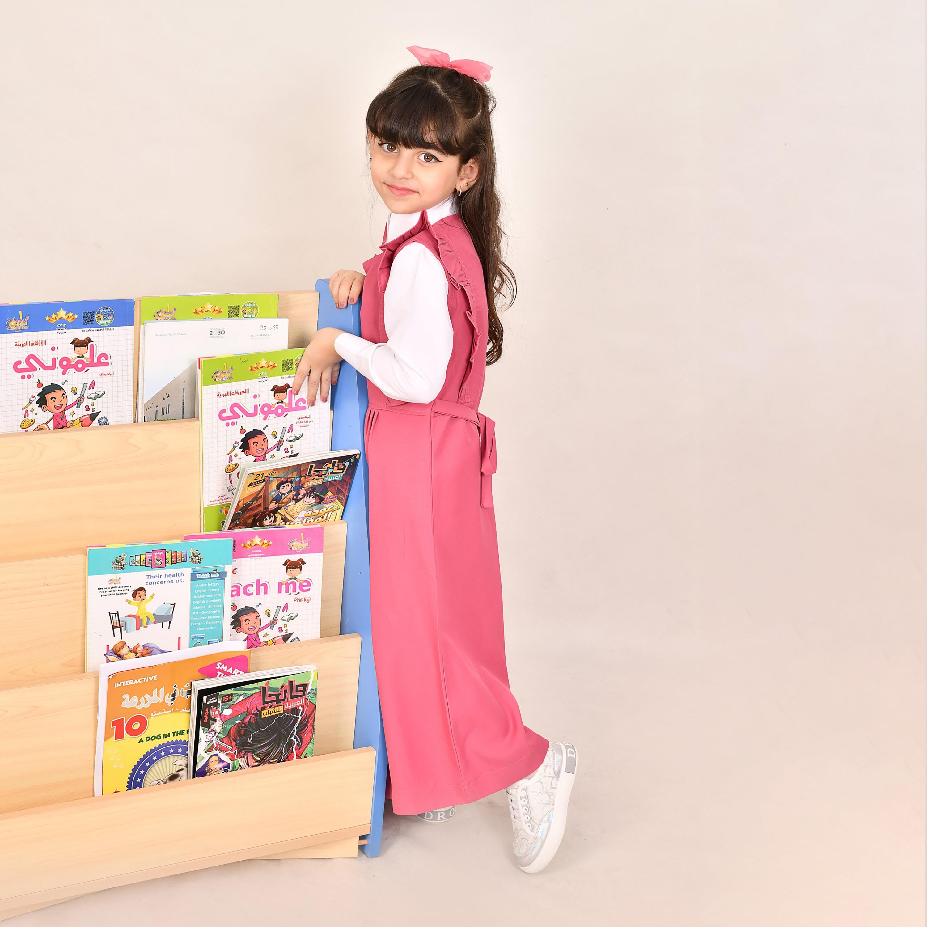 Hawraa Pink Linen Round Neck Sleeveless Girls Pinafore Dress-girls-clothing-dressesandjumpsuits-image-1