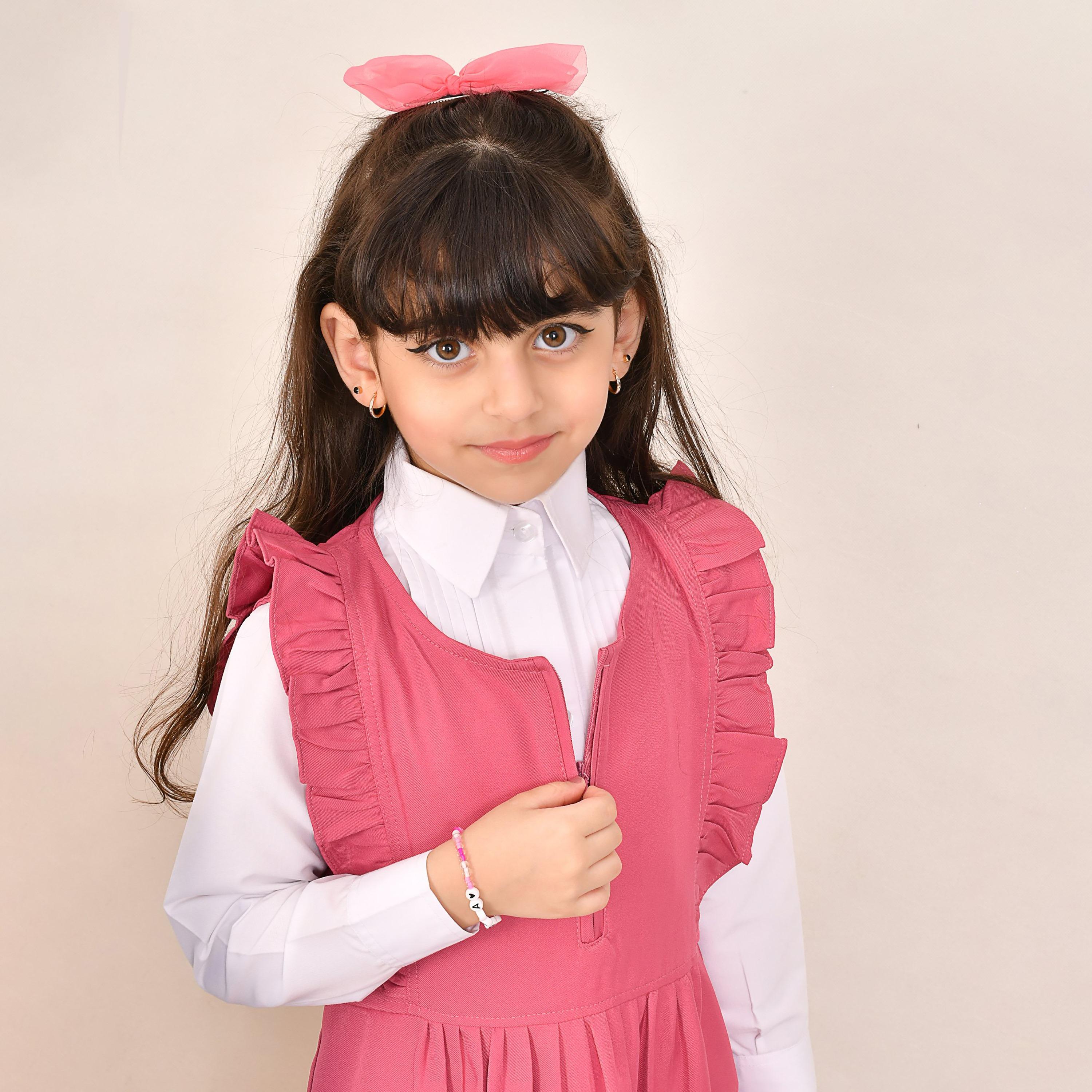 Hawraa Pink Linen Round Neck Sleeveless Girls Pinafore Dress-girls-clothing-dressesandjumpsuits-image-3