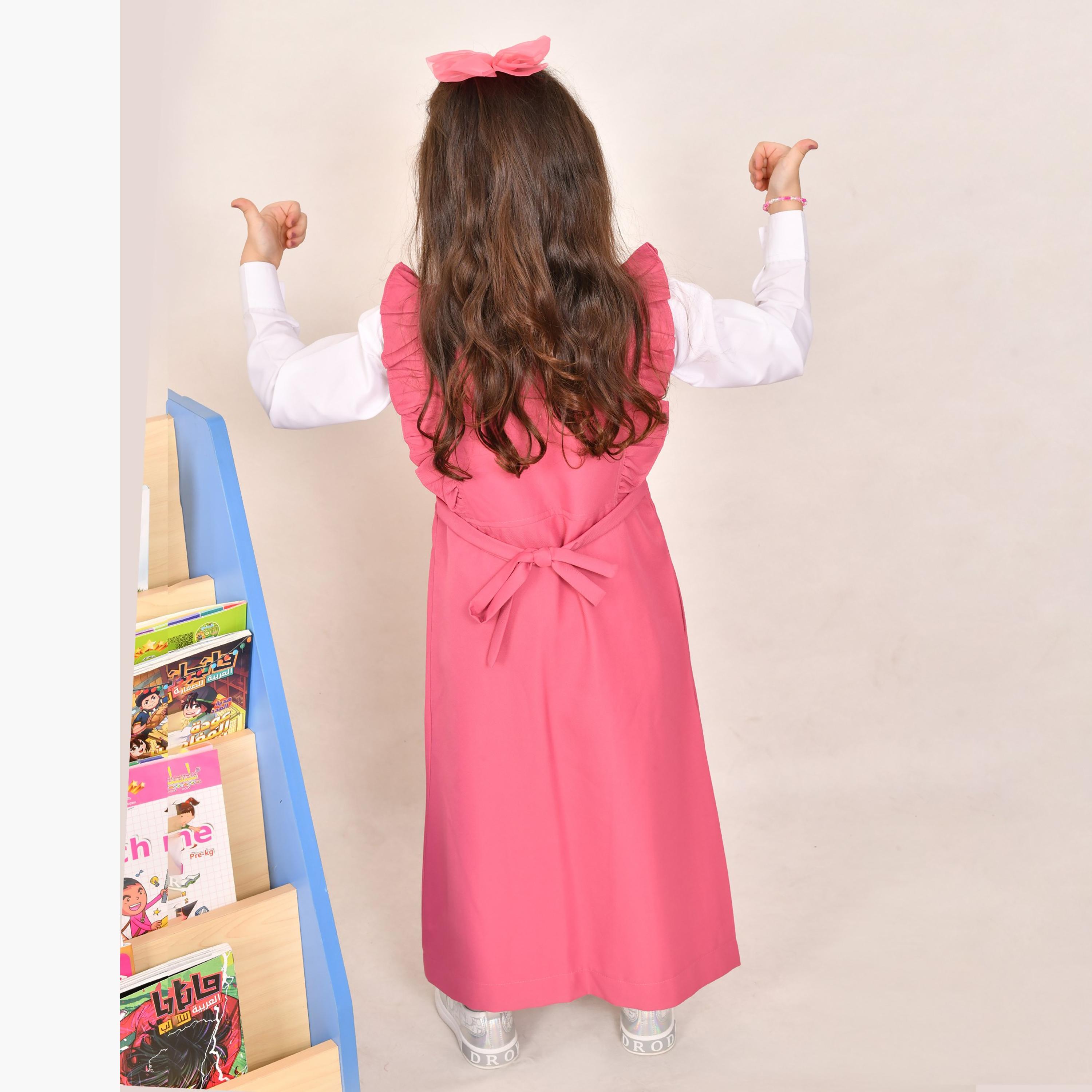 Hawraa Pink Linen Round Neck Sleeveless Girls Pinafore Dress-girls-clothing-dressesandjumpsuits-image-5