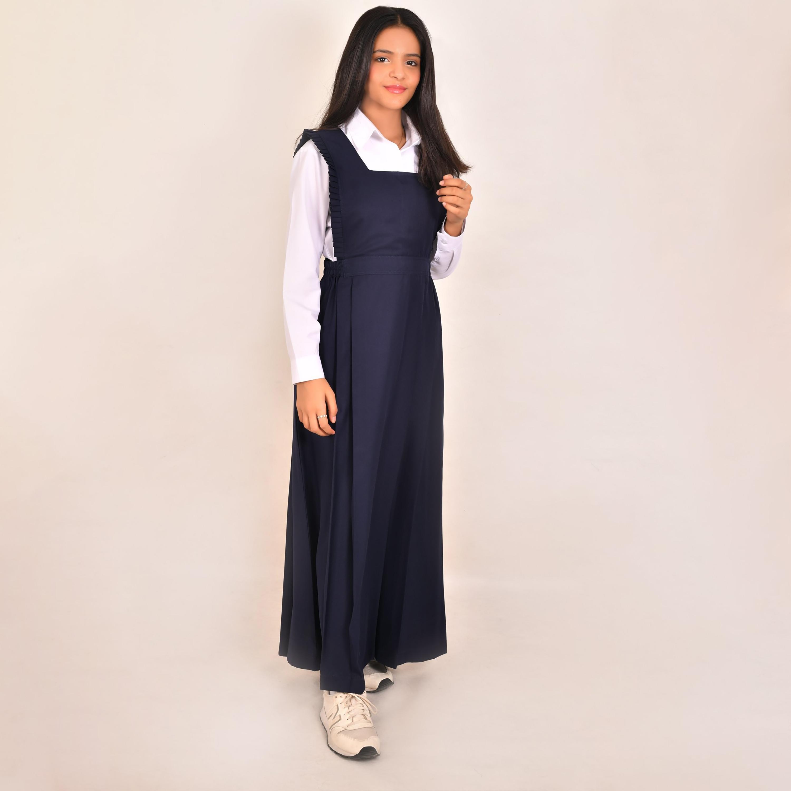 Hawraa Linen Square Neck Sleeveless Girls Pinafore Dress-girls-clothing-dressesandjumpsuits-image-1