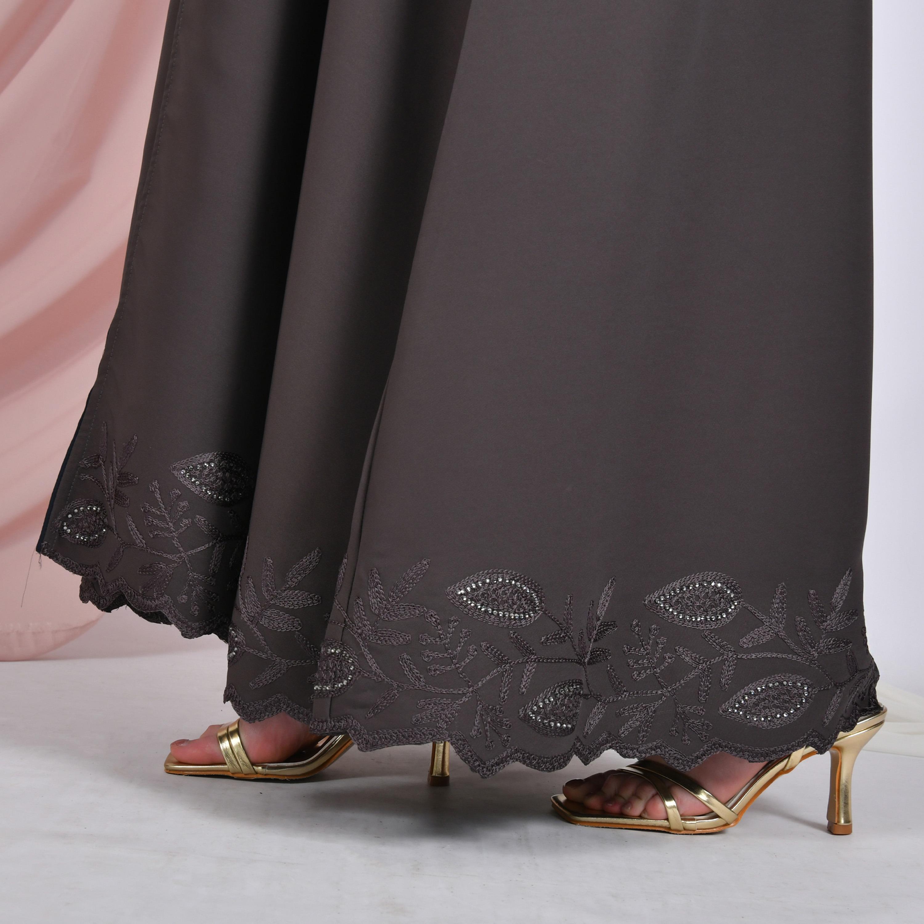 Hawraa Scalloped Embroidered Wide Sleeves Linen Women's Quarter-Circle Abaya-women-arabicclothing-abayas-image-6