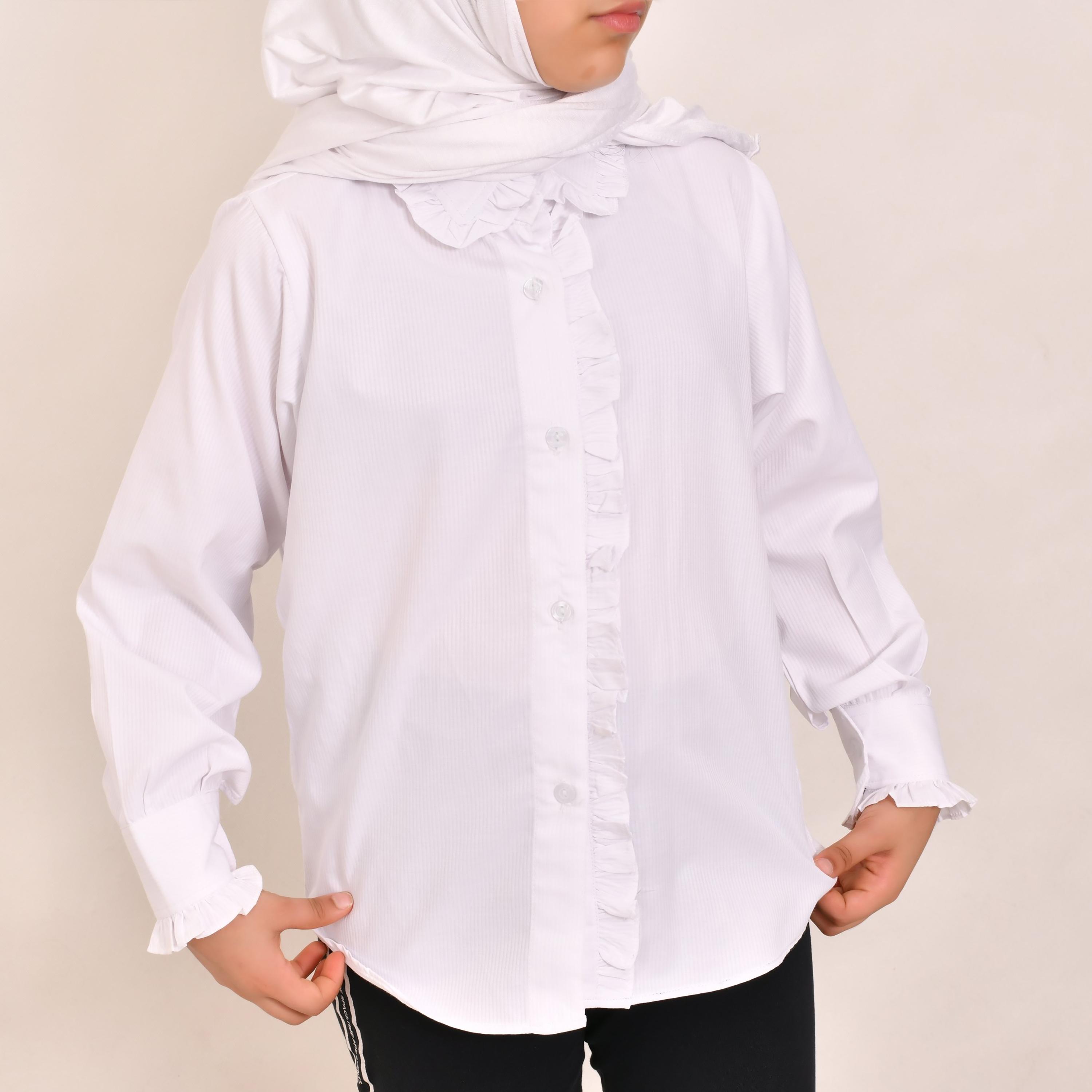 قميص مخطط من الكتان الأبيض بأكمام طويلة وياقة للبنات من حوراء-girls-clothing-schoolwear-blousesandshirts-image-2