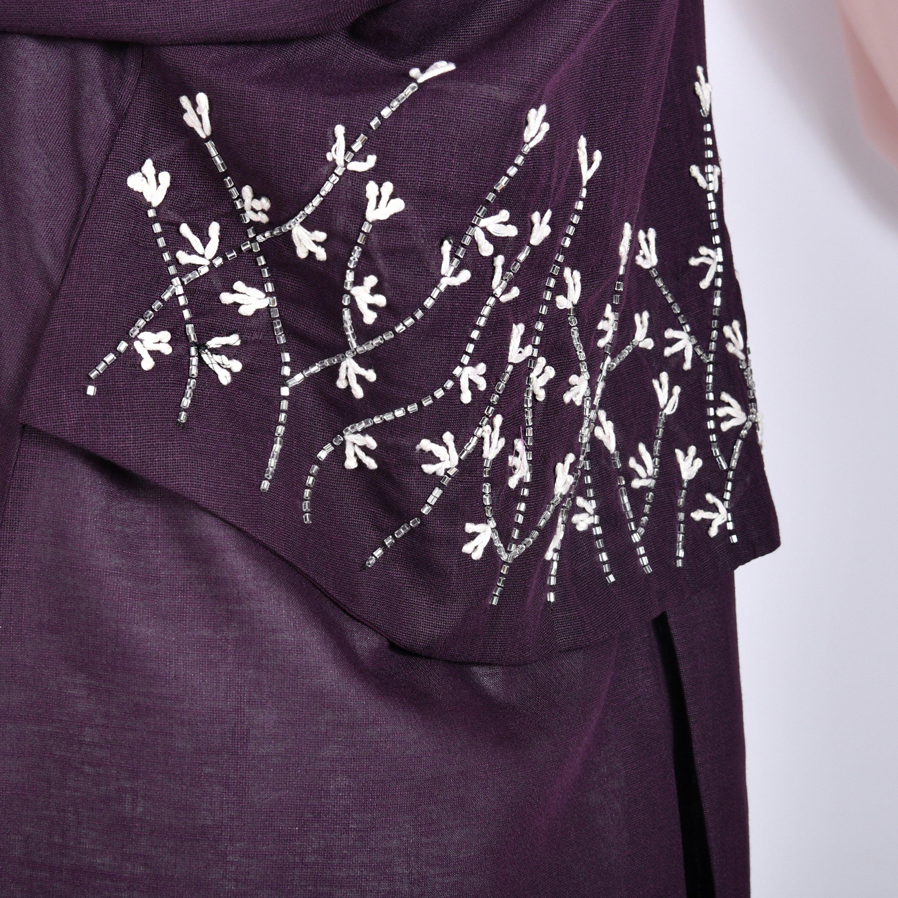 Hawraa Beaded Lapel Collar Linen Women's Formal Blazer Style Abaya-women-arabicclothing-abayas-image-3