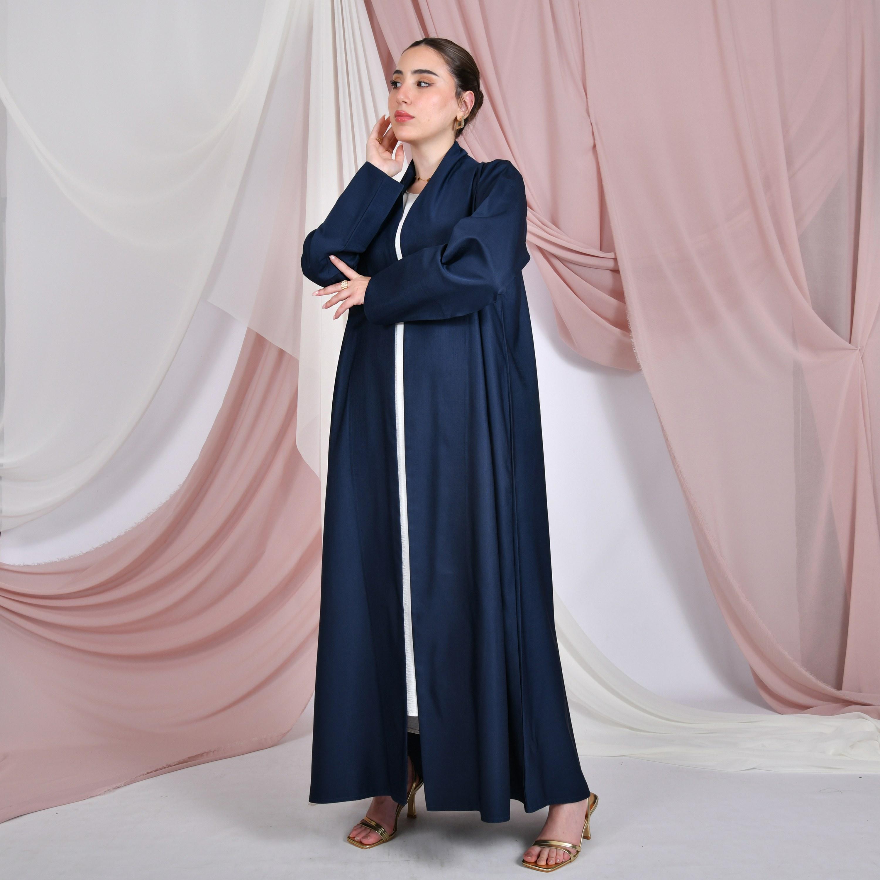 Hawraa Navy Blue Linen Women's Quarter-Cloche Abaya-women-arabicclothing-abayas-image-4