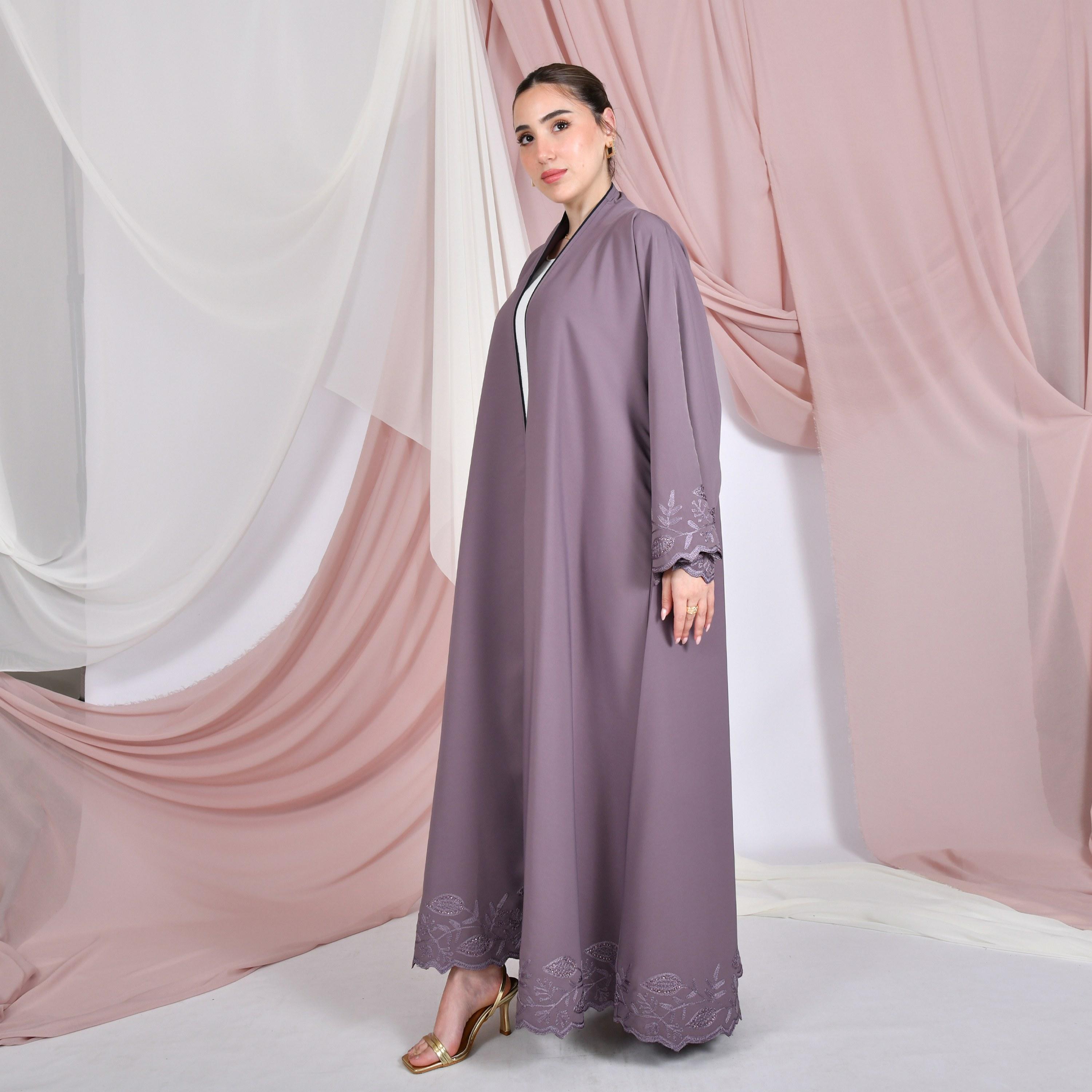 Hawraa Embroidered Wide Sleeves Linen Women's Abaya with Hijab-women-arabicclothing-abayas-image-4