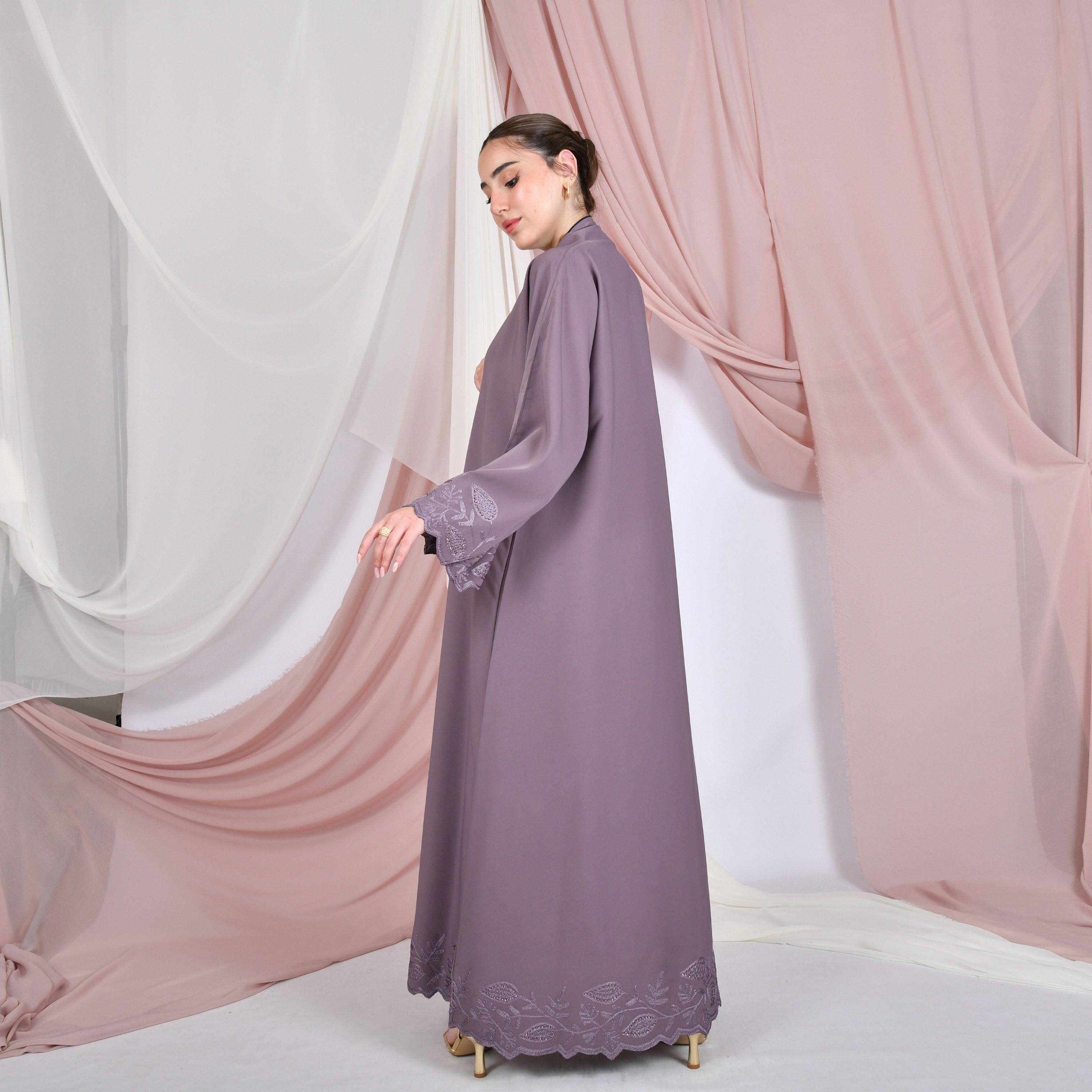 Hawraa Embroidered Wide Sleeves Linen Women's Abaya with Hijab-women-arabicclothing-abayas-image-5