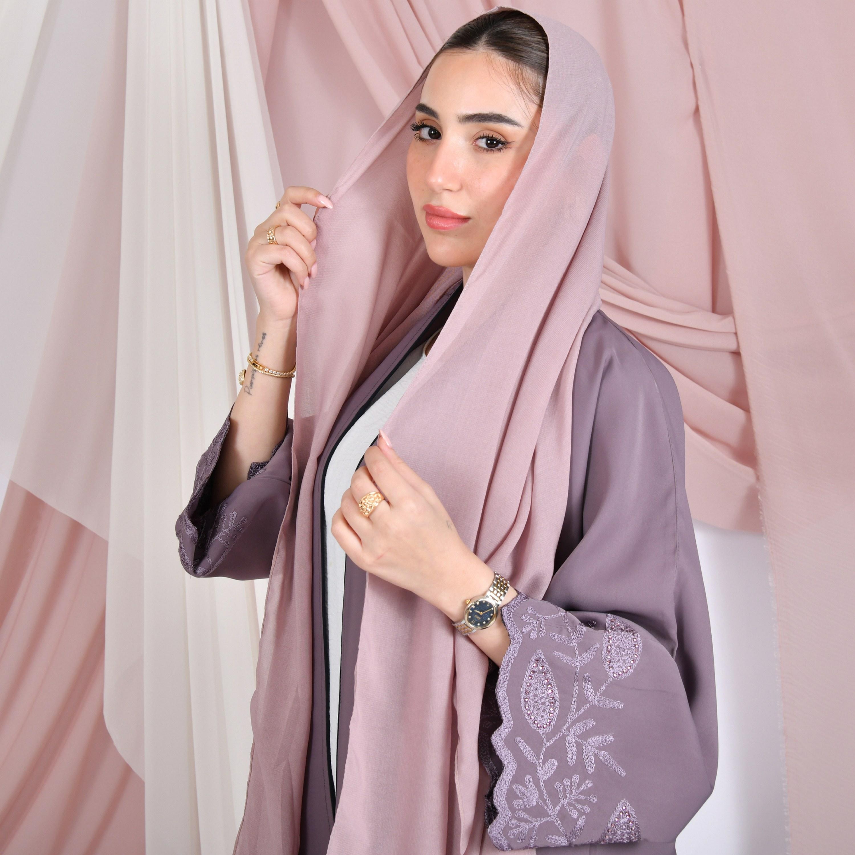 Hawraa Embroidered Wide Sleeves Linen Women's Abaya with Hijab-women-arabicclothing-abayas-image-6