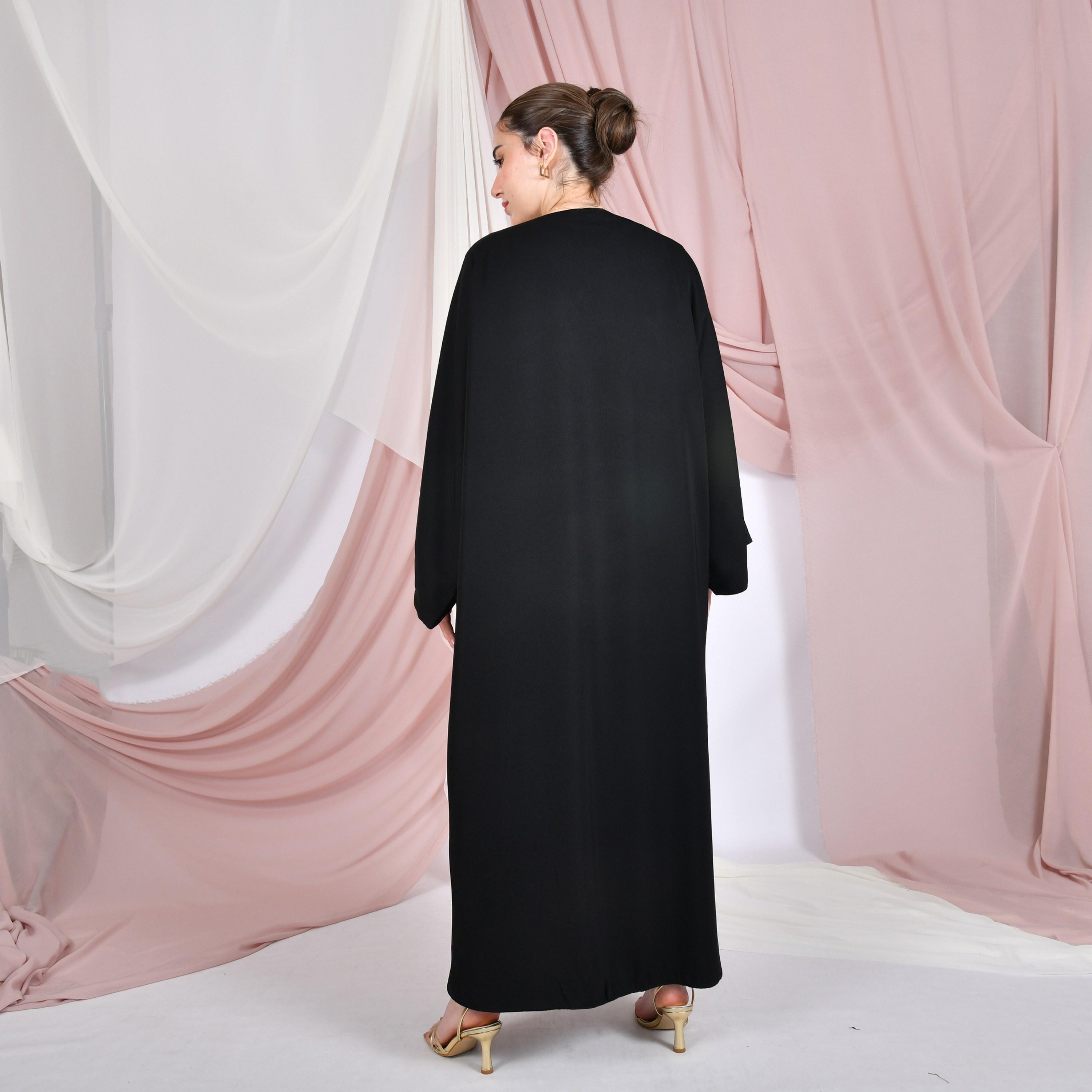 Hawraa Colour-Blocked Wide Slit Sleeves Linen Women's Double Face Abaya with Hijab-women-arabicclothing-abayas-image-5