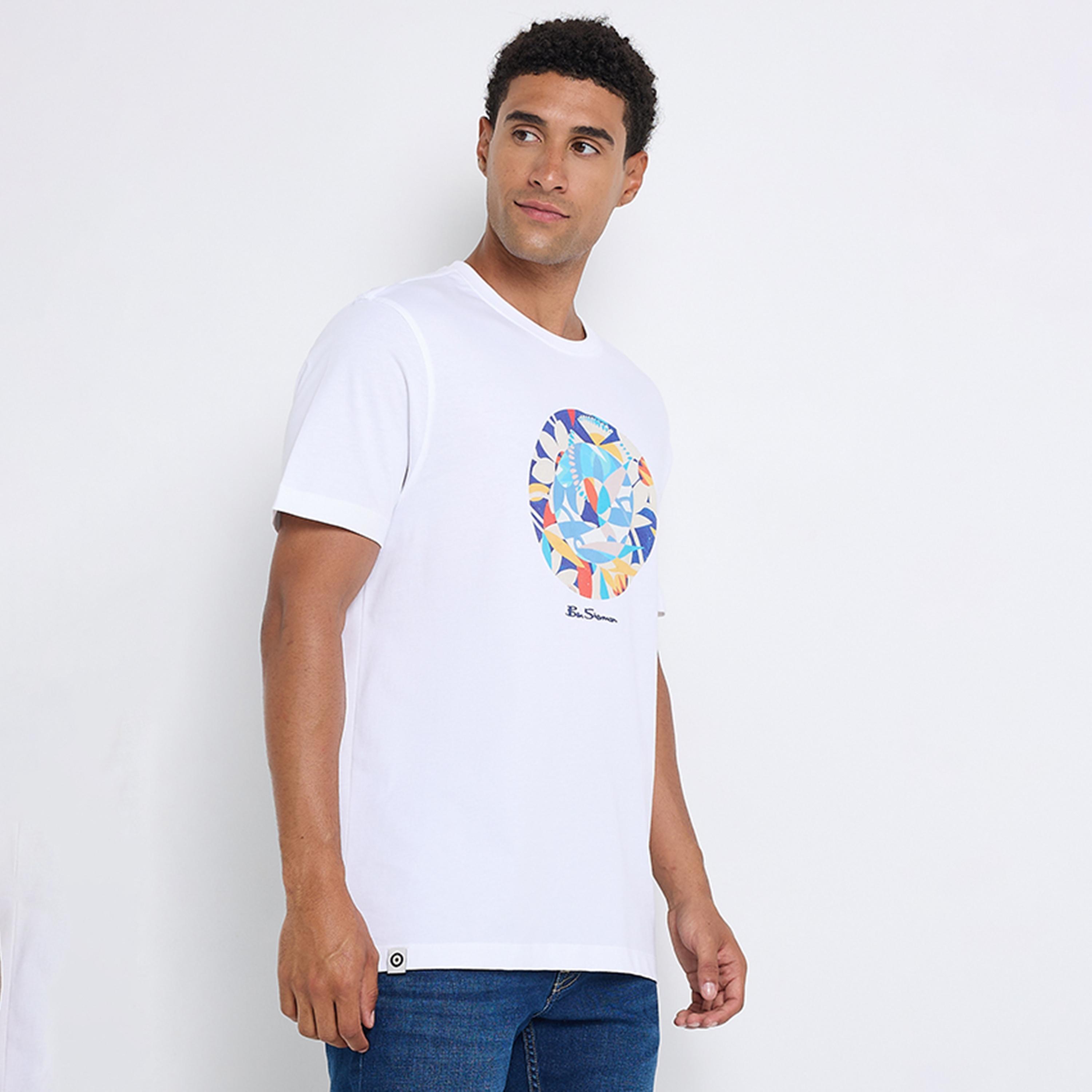 تيشيرت رجالي بياقة دائرية وأكمام قصيرة مطبوع برسومات جرافيكية من بن شيرمان-men-clothing-tshirtsandpolos-tshirts-image-2