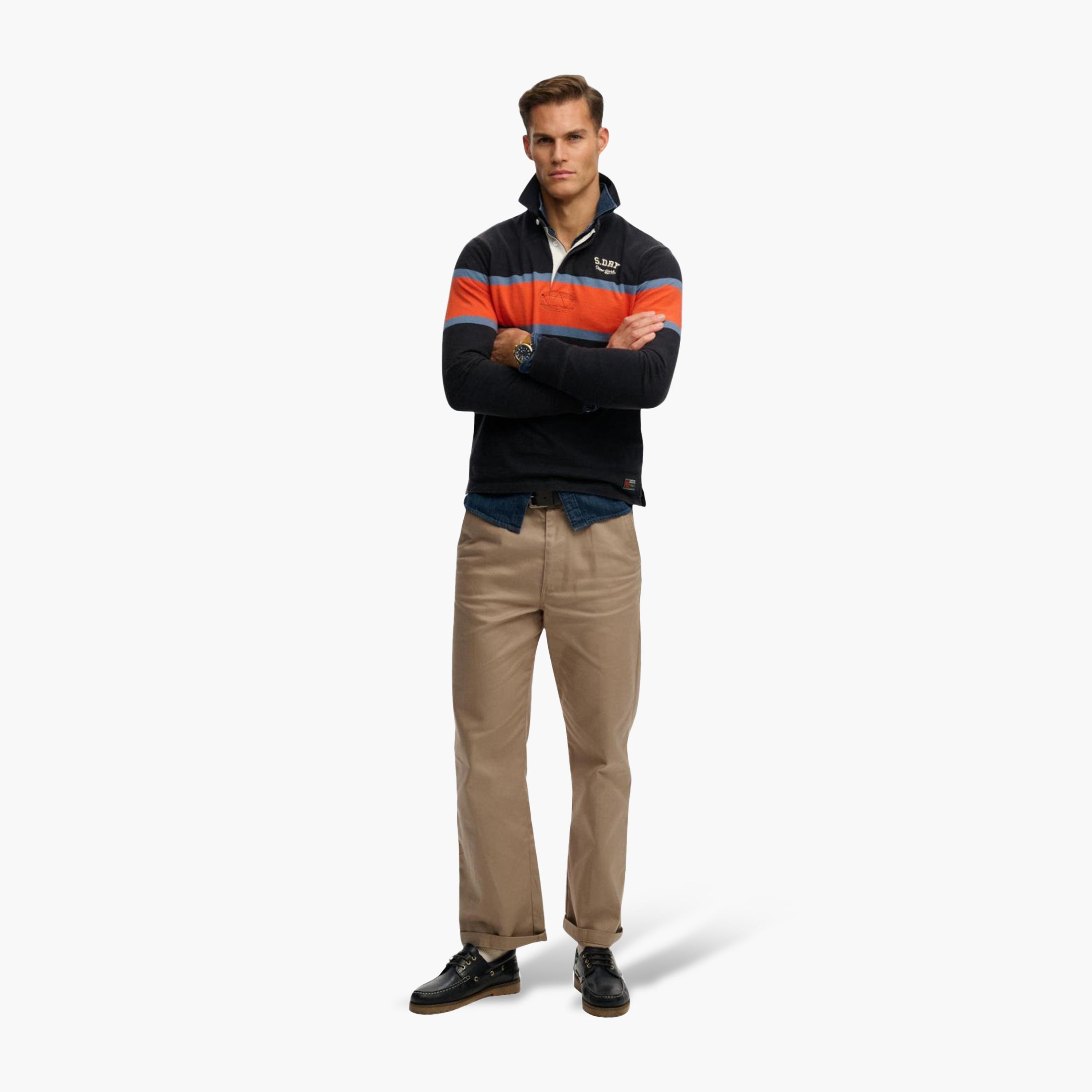 تيشيرت "رجبي" رجالي مخطط بياقة وأكمام طويلة من سوبر دراي-men-clothing-shirts-image-2
