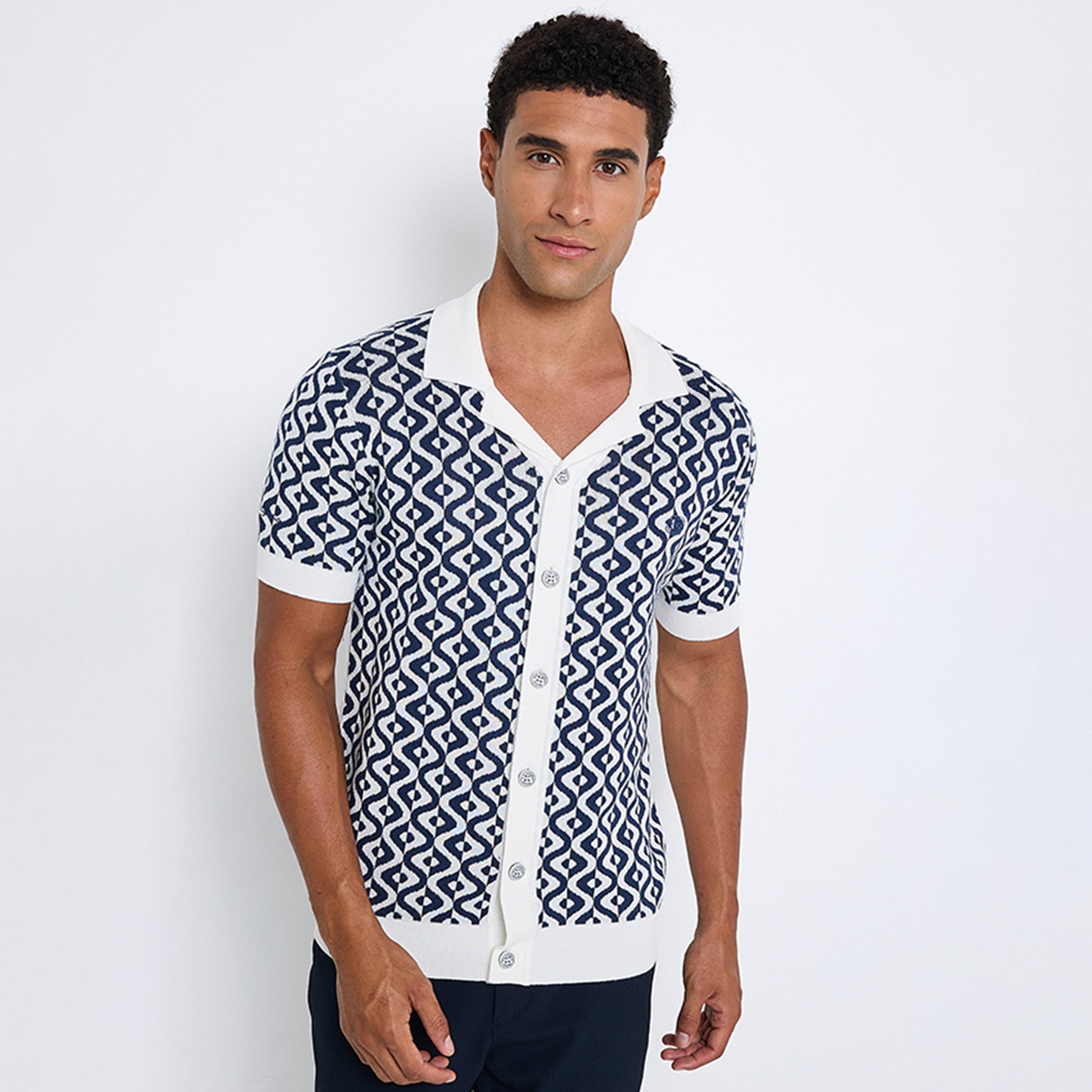 BEN SHERMAN Regular Fit Geometric Print Resort Collar Short Sleeves Men's Shirt-men-clothing-shirts-image-1