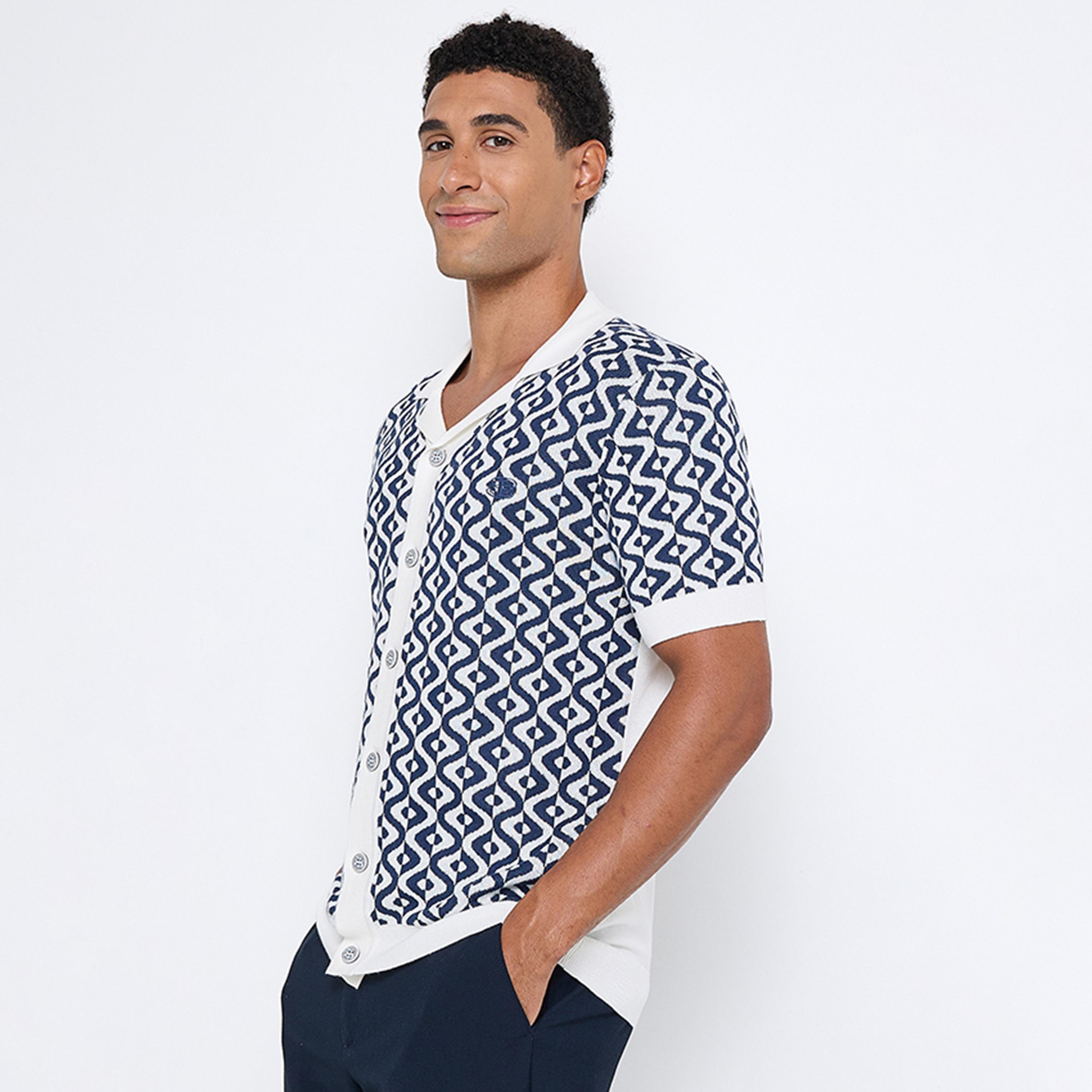 BEN SHERMAN Regular Fit Geometric Print Resort Collar Short Sleeves Men's Shirt-men-clothing-shirts-image-2