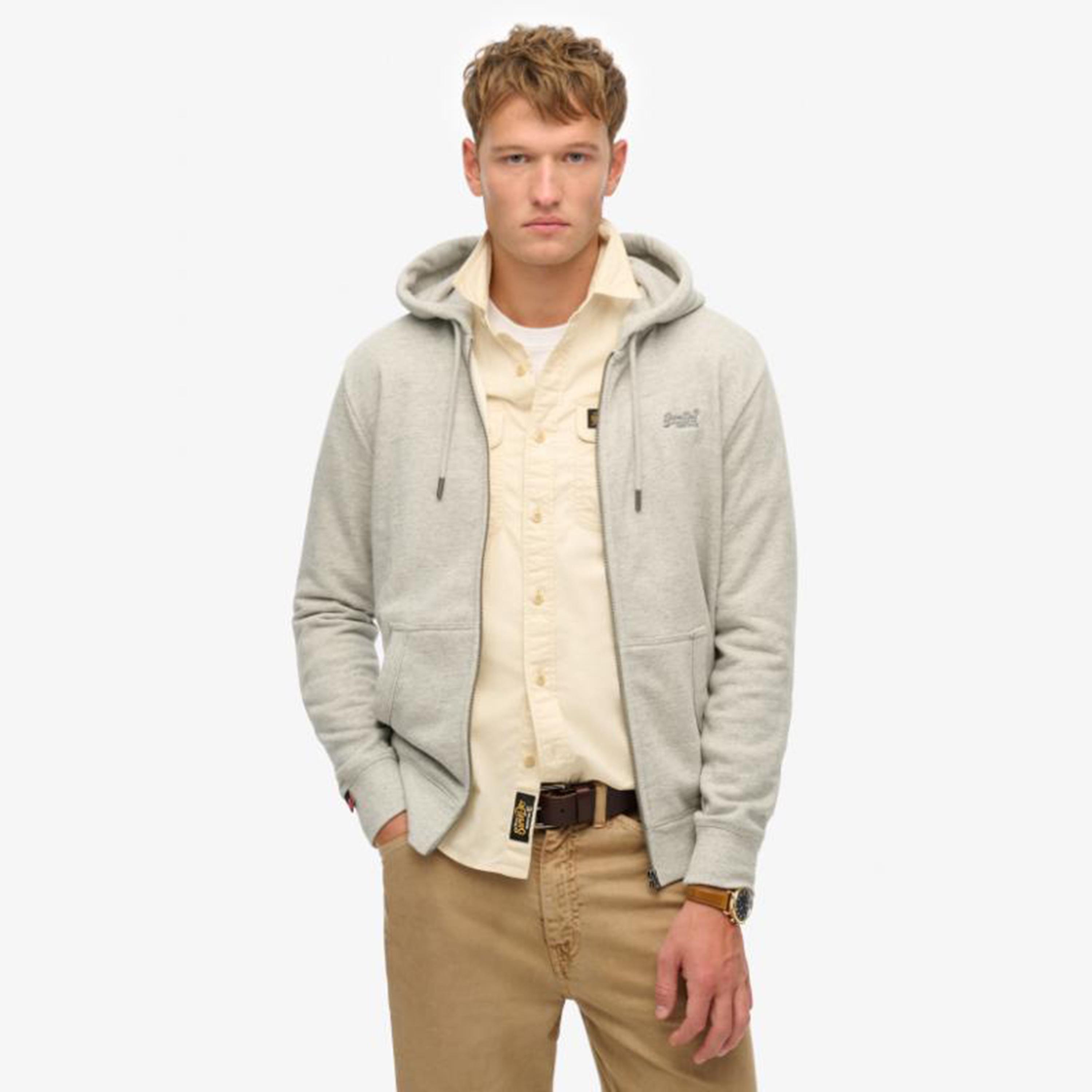 كنزة بغطاء رأس رجالية سادة بأكمام طويلة ورقبة بغطاء وسحاب كامل من سوبر دراي-men-winterwear-hoodiesandsweatshirts-image-1