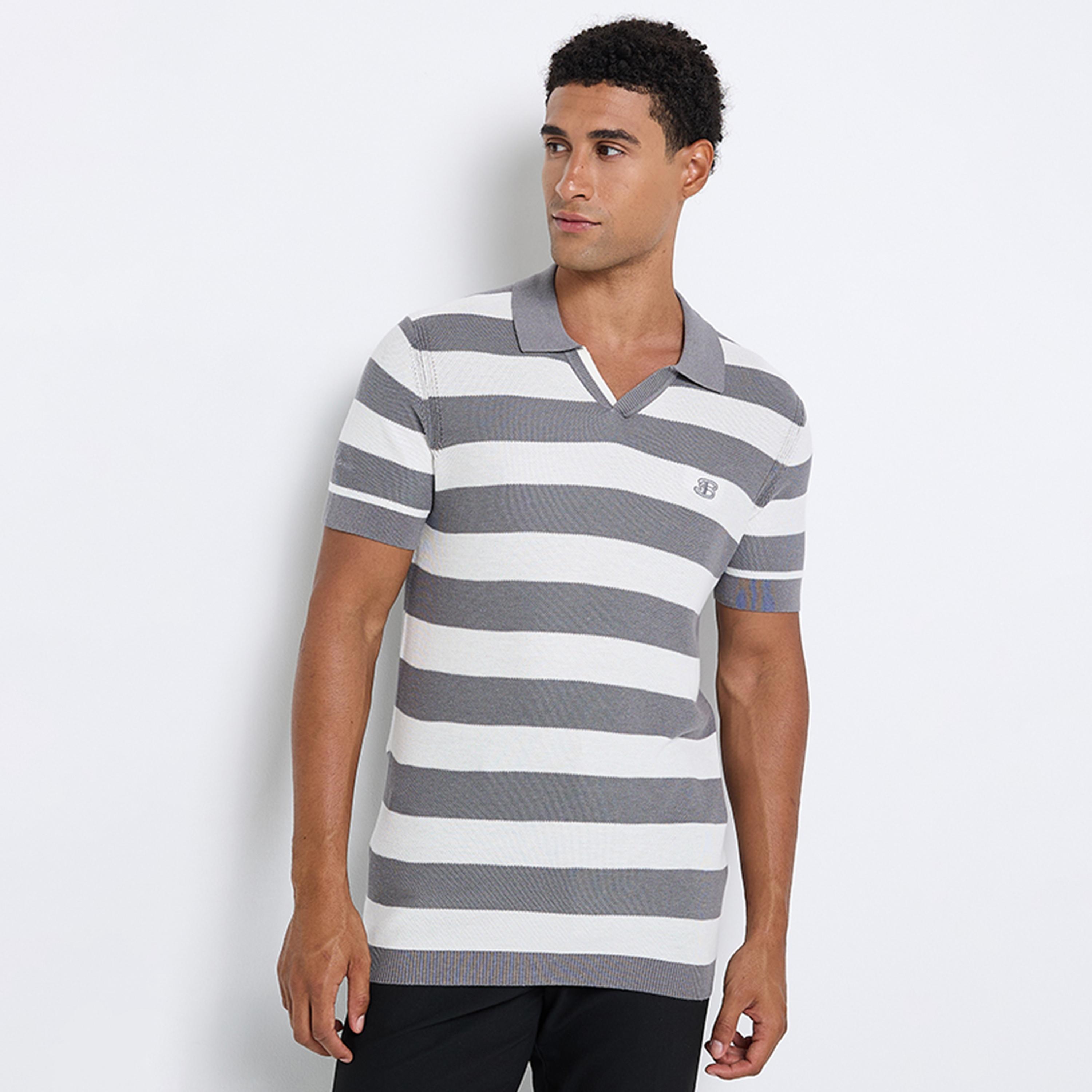 تيشيرت بولو رجالي مخطط بياقة جوني وأكمام قصيرة من بن شيرمان-men-clothing-tshirtsandpolos-polos-image-1