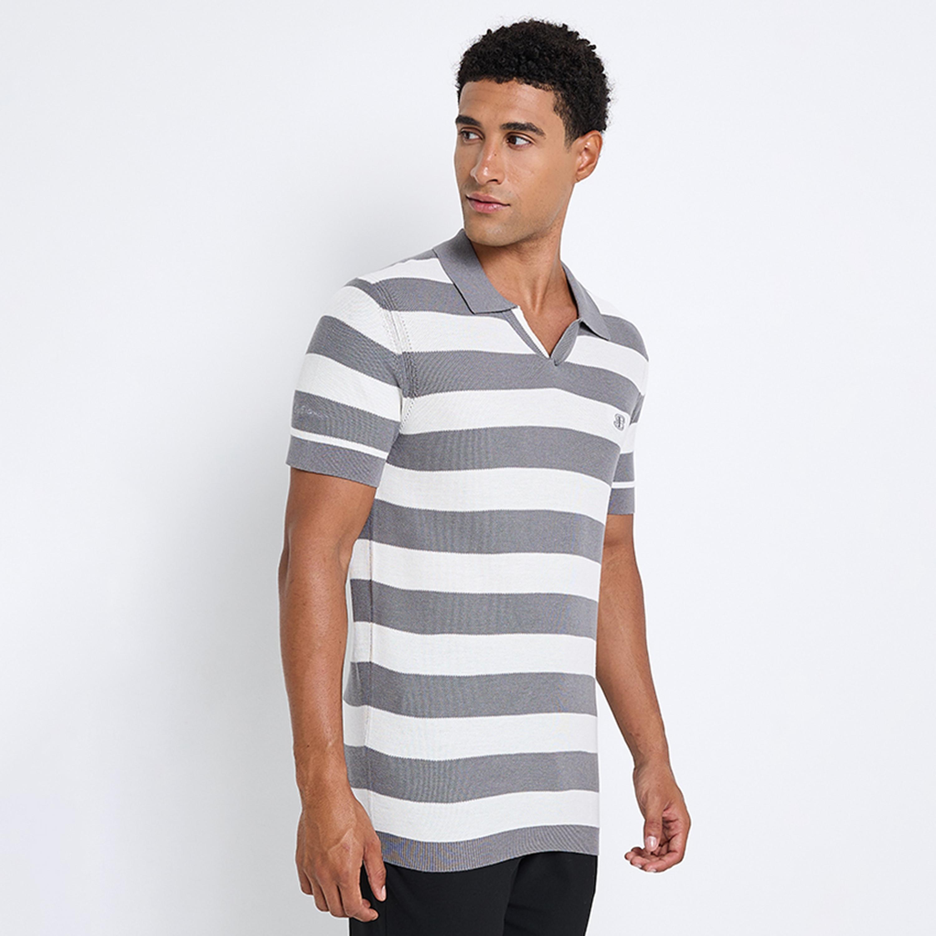 تيشيرت بولو رجالي مخطط بياقة جوني وأكمام قصيرة من بن شيرمان-men-clothing-tshirtsandpolos-polos-image-2