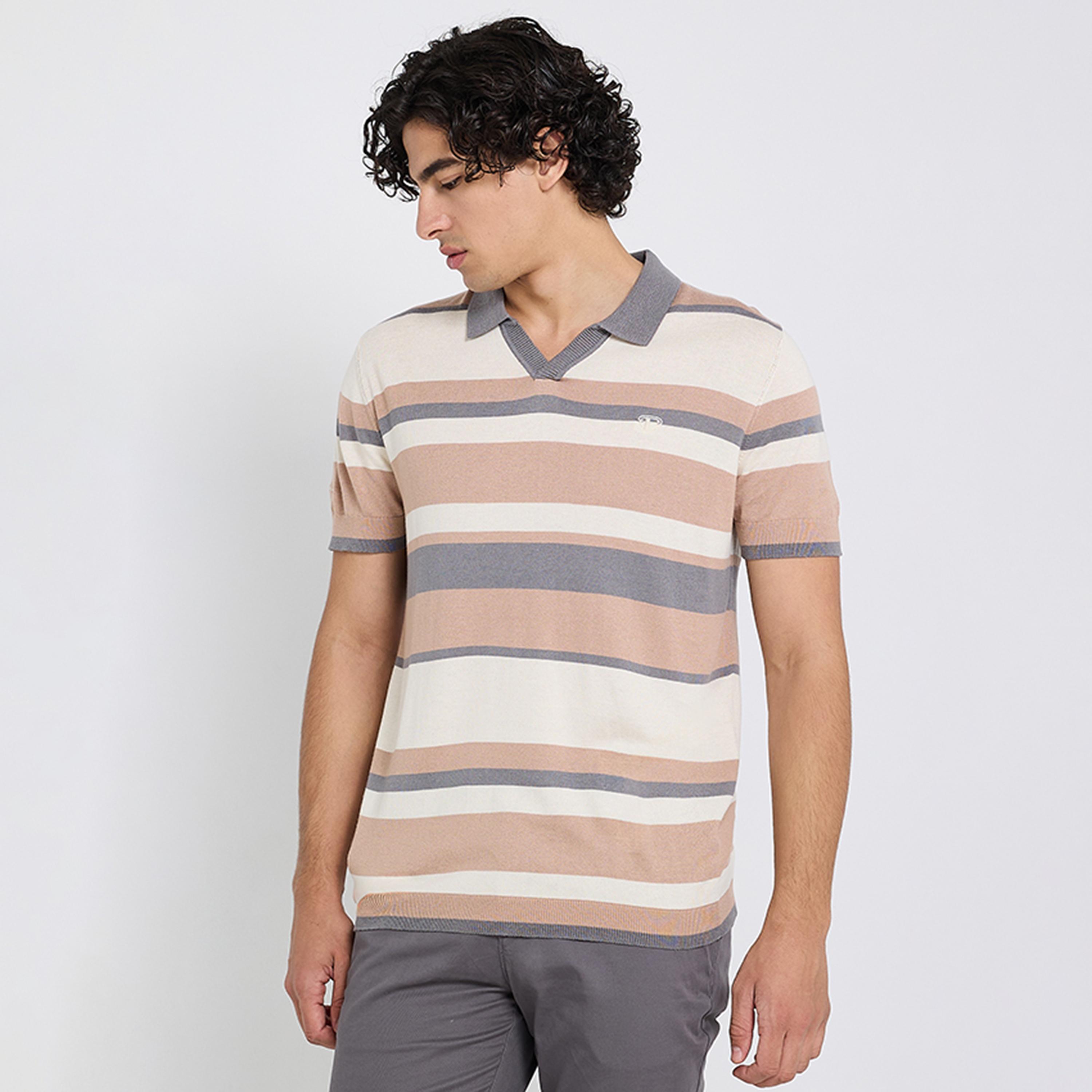 تيشيرت بولو رجالي مخطط بياقة جوني وأكمام قصيرة من بن شيرمان-men-clothing-tshirtsandpolos-polos-image-1