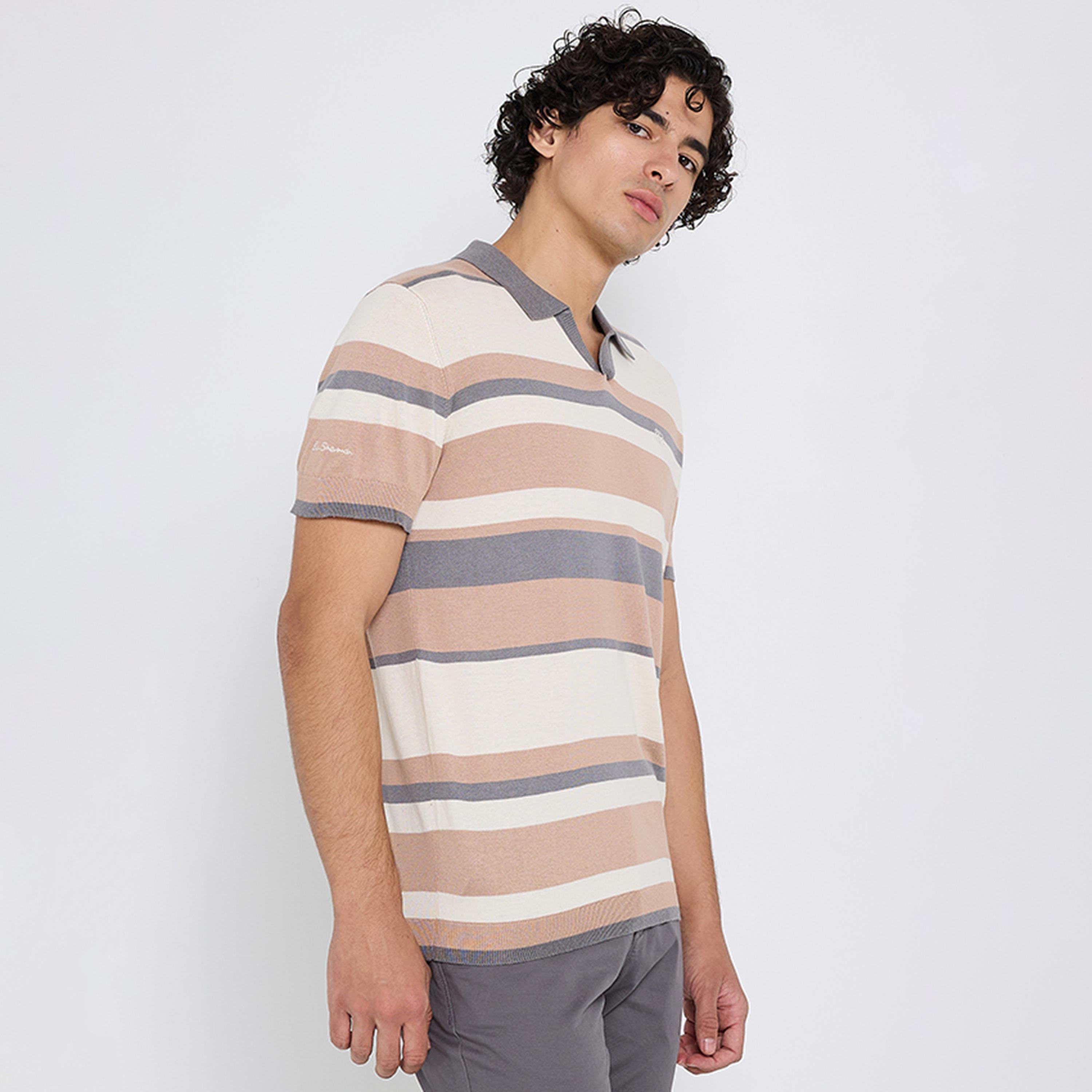 تيشيرت بولو رجالي مخطط بياقة جوني وأكمام قصيرة من بن شيرمان-men-clothing-tshirtsandpolos-polos-image-2