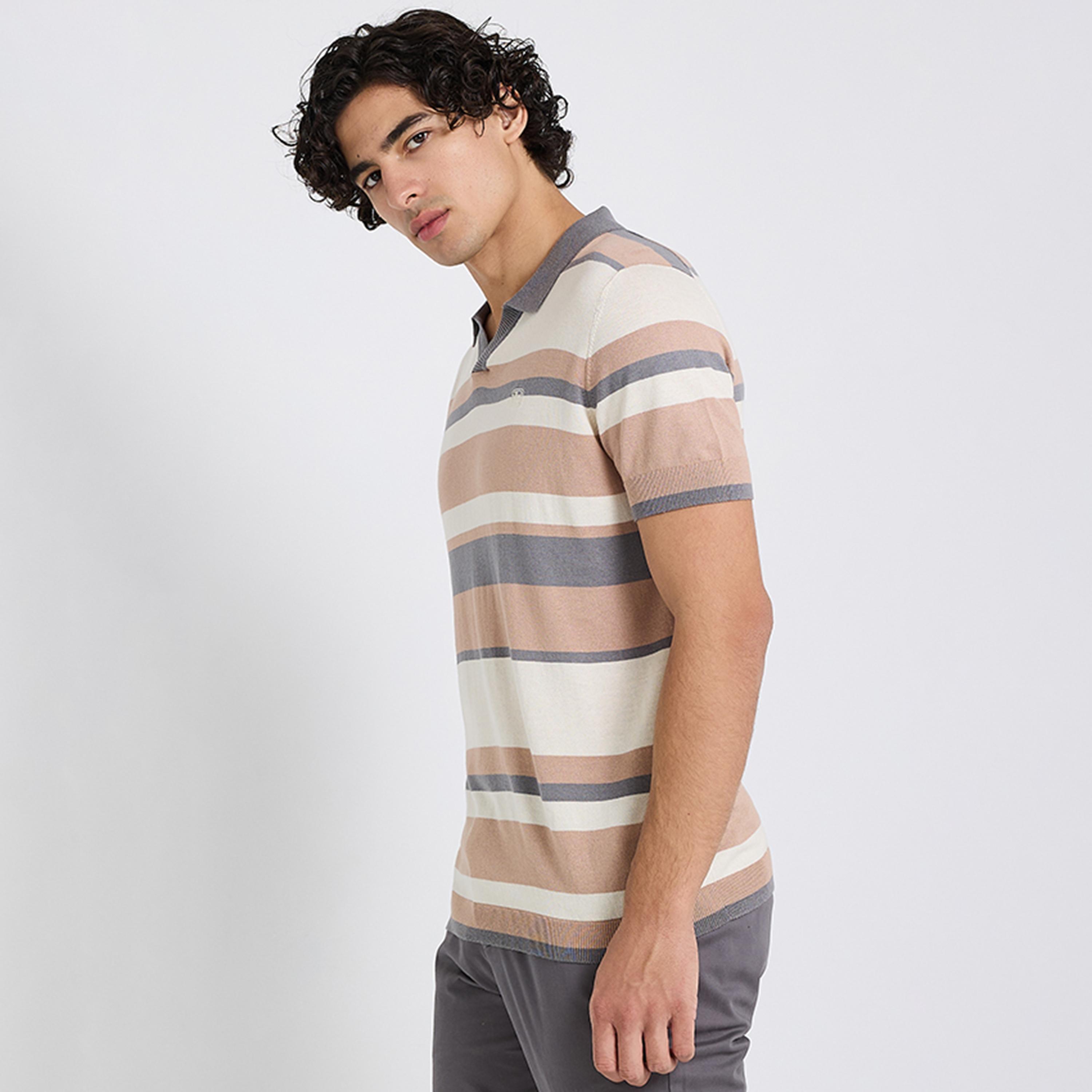 تيشيرت بولو رجالي مخطط بياقة جوني وأكمام قصيرة من بن شيرمان-men-clothing-tshirtsandpolos-polos-image-3