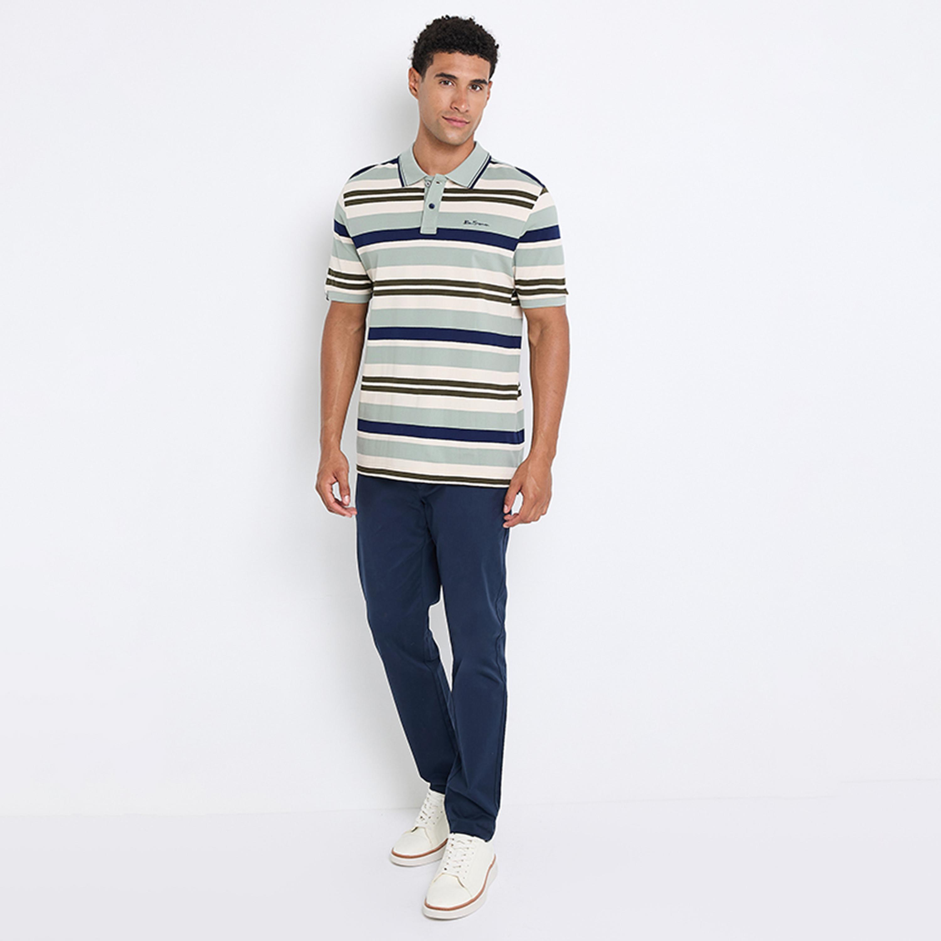 تيشيرت بولو رجالي مخطط بياقة وأكمام قصيرة من بن شيرمان-men-clothing-tshirtsandpolos-polos-image-2