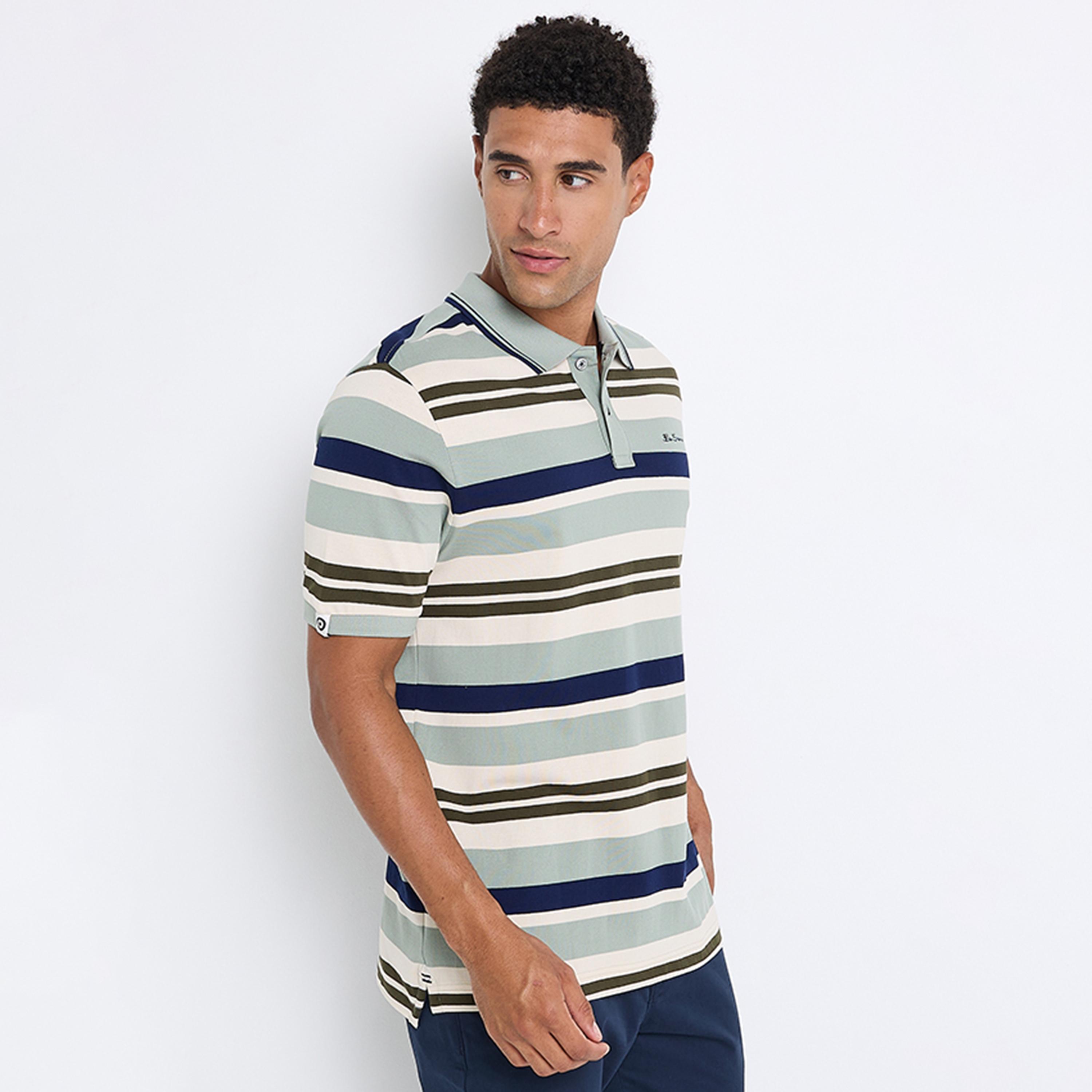 تيشيرت بولو رجالي مخطط بياقة وأكمام قصيرة من بن شيرمان-men-clothing-tshirtsandpolos-polos-image-3