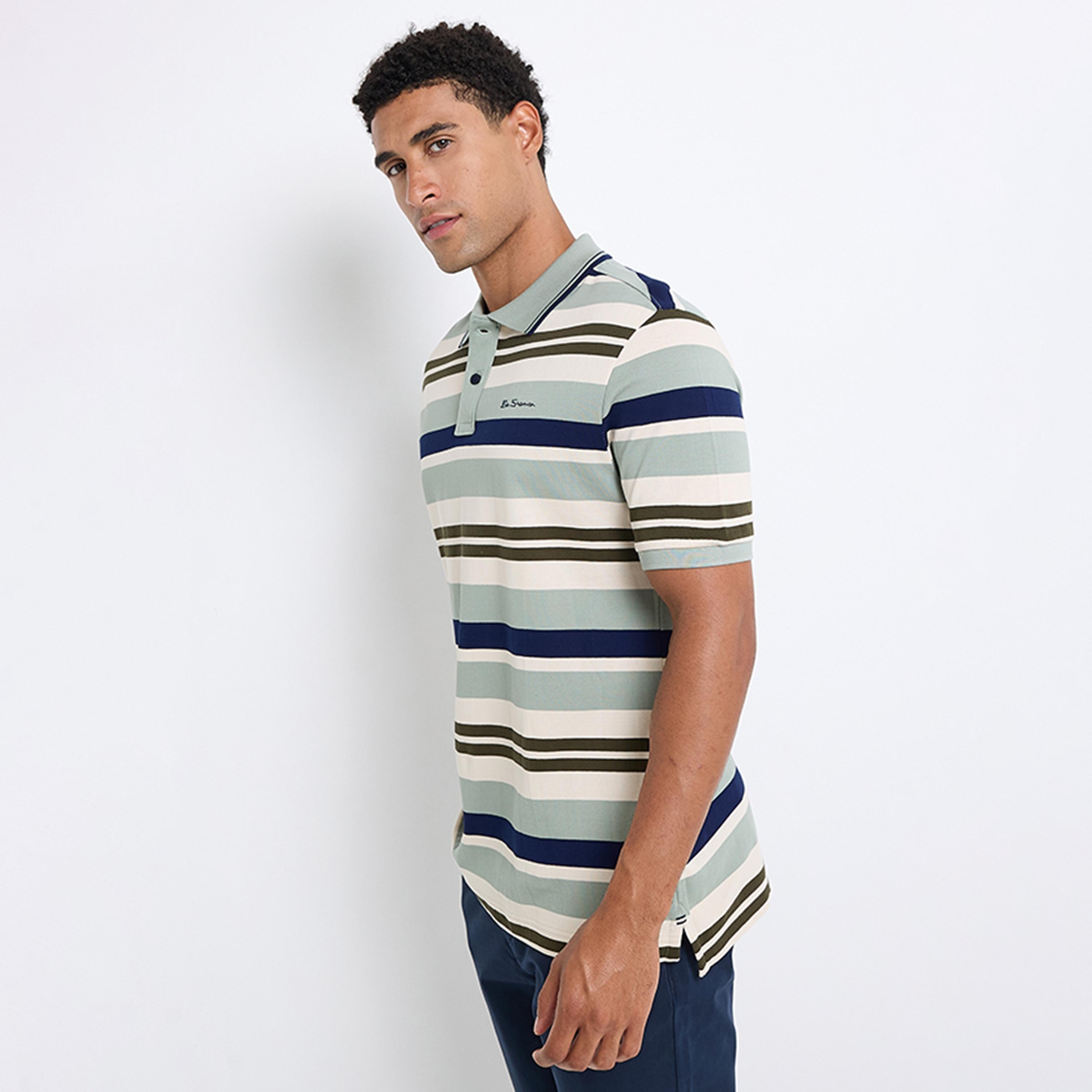 تيشيرت بولو رجالي مخطط بياقة وأكمام قصيرة من بن شيرمان-men-clothing-tshirtsandpolos-polos-image-4