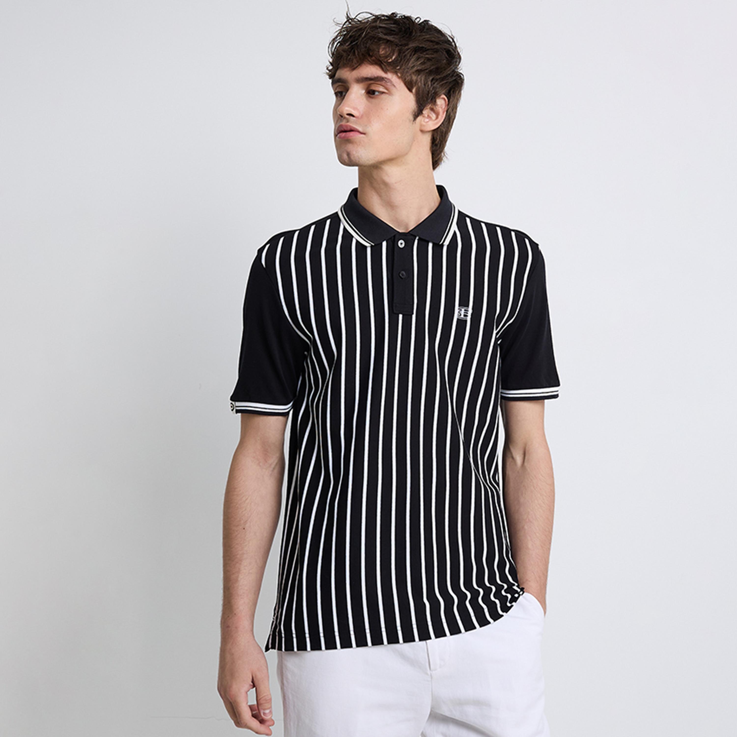تيشيرت بولو رجالي مخطط بياقة وأكمام قصيرة من بن شيرمان-men-clothing-tshirtsandpolos-polos-image-1