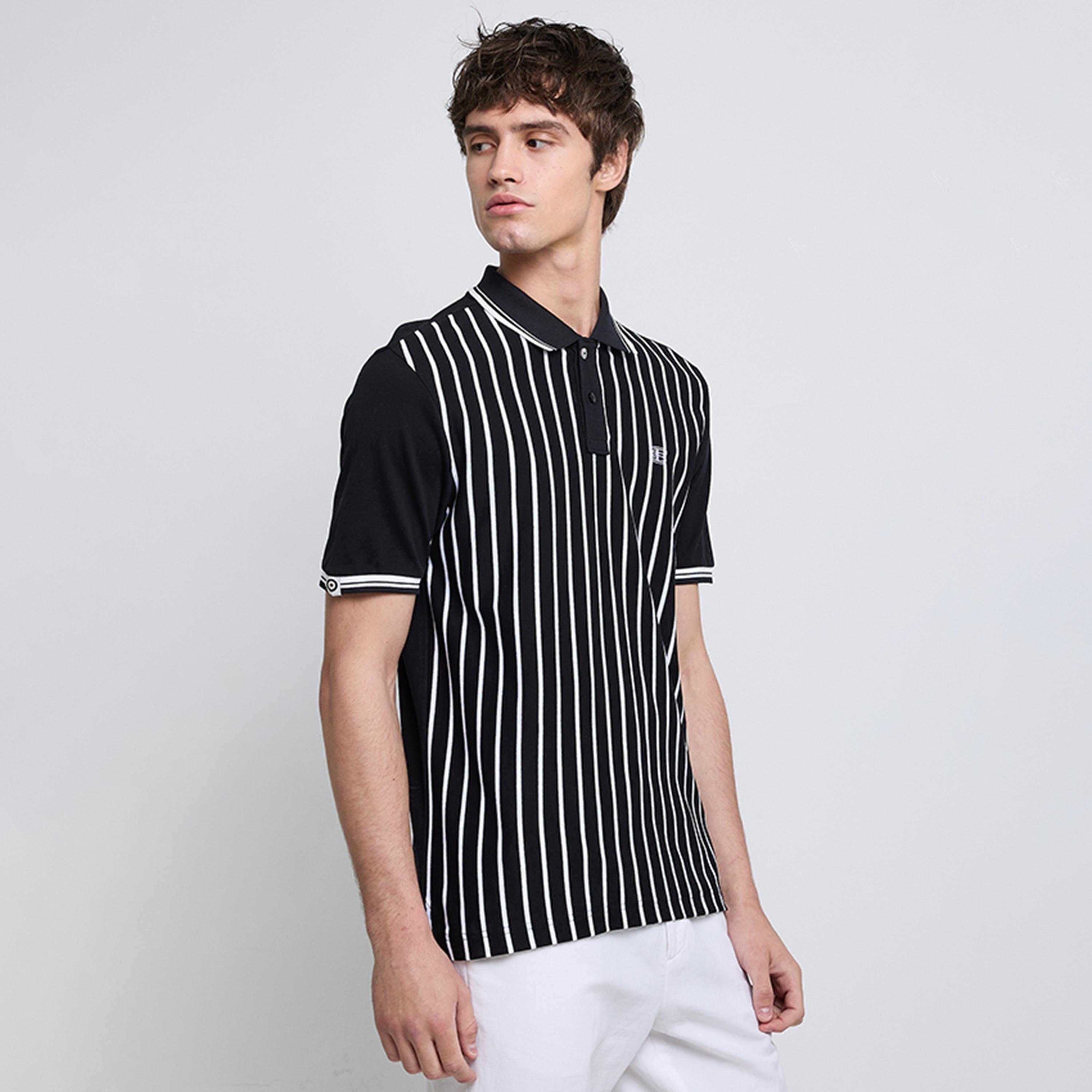 تيشيرت بولو رجالي مخطط بياقة وأكمام قصيرة من بن شيرمان-men-clothing-tshirtsandpolos-polos-image-2