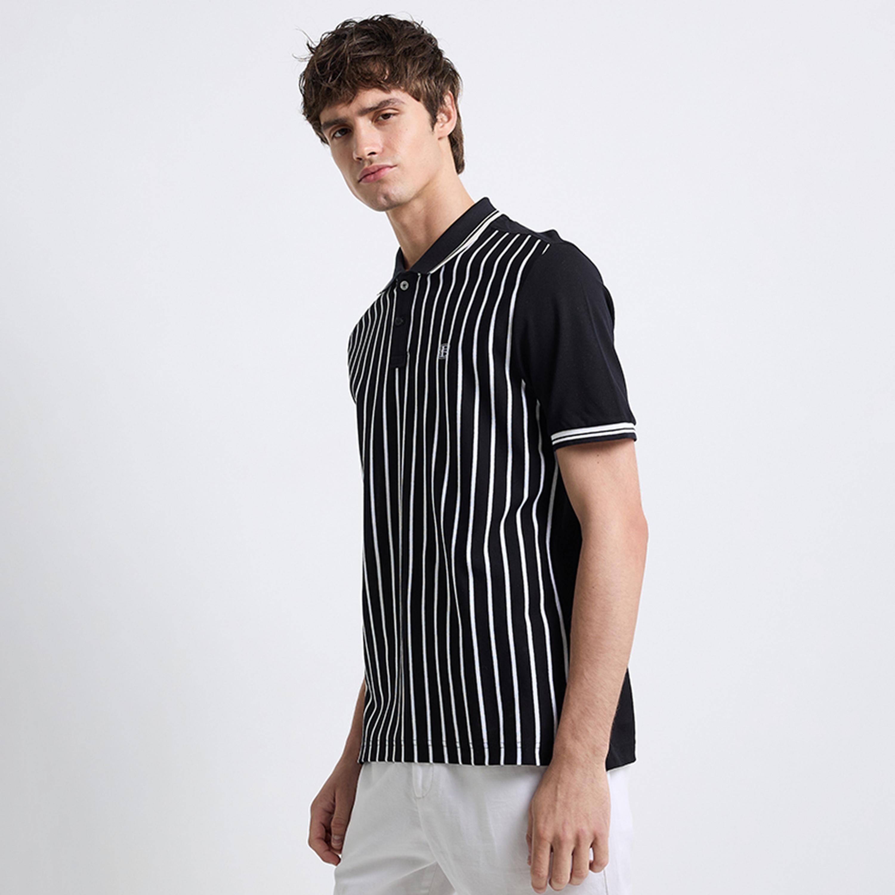 تيشيرت بولو رجالي مخطط بياقة وأكمام قصيرة من بن شيرمان-men-clothing-tshirtsandpolos-polos-image-3