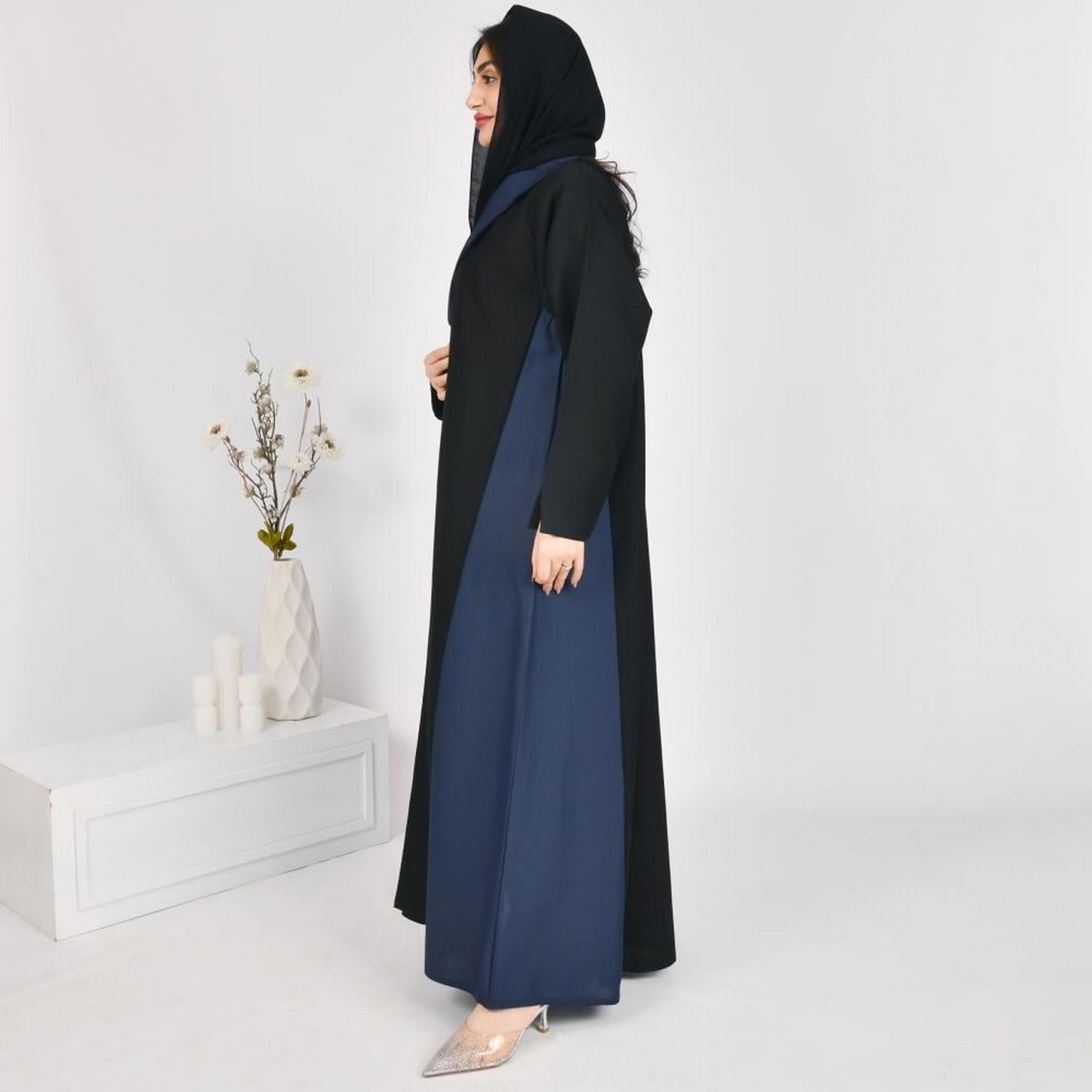 Beyond Abaya Black Colour-Blocked Lapel Collar Linen Women's Coat Style Abaya with Hijab-women-arabicclothing-abayas-image-5
