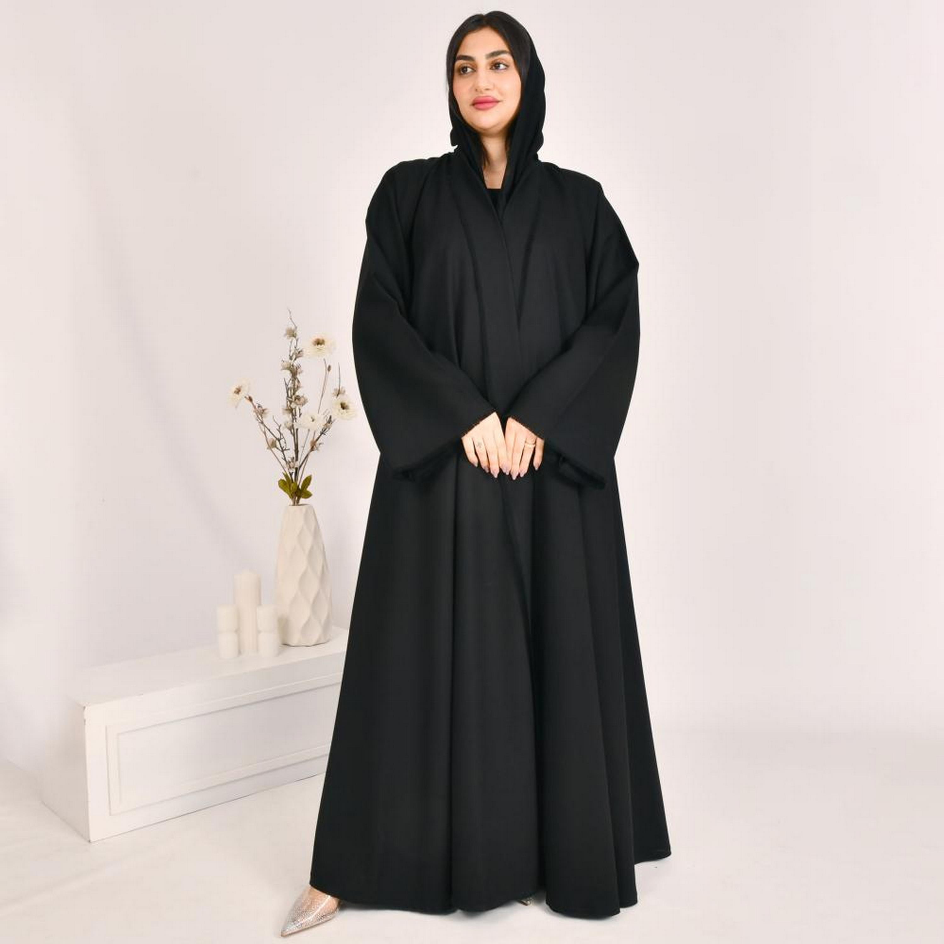 Beyond Abaya Black Wide Sleeves Linen Women's Cloche Abaya with Hijab-women-arabicclothing-prayerclothing-image-1