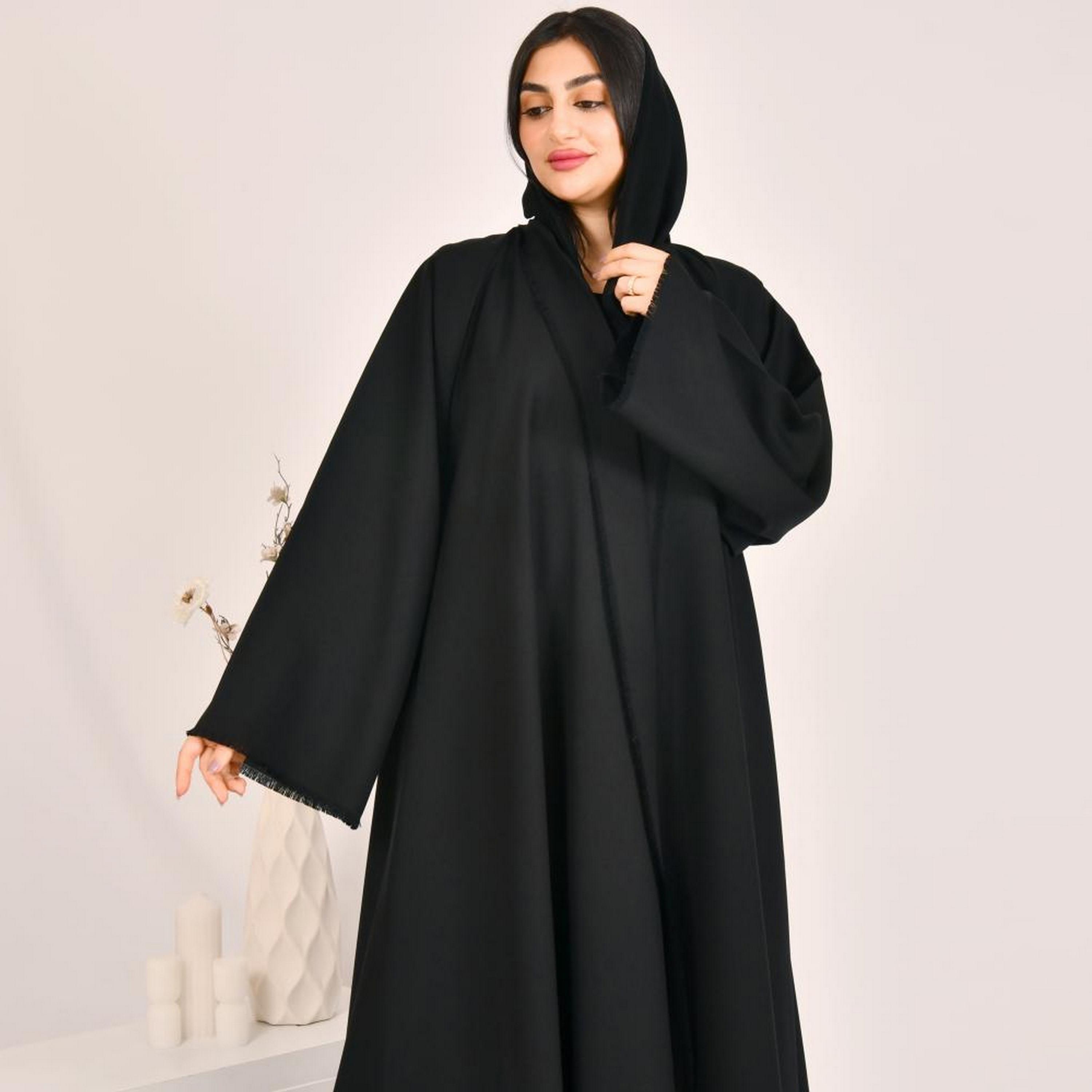 Beyond Abaya Black Wide Sleeves Linen Women's Cloche Abaya with Hijab-women-arabicclothing-prayerclothing-image-2