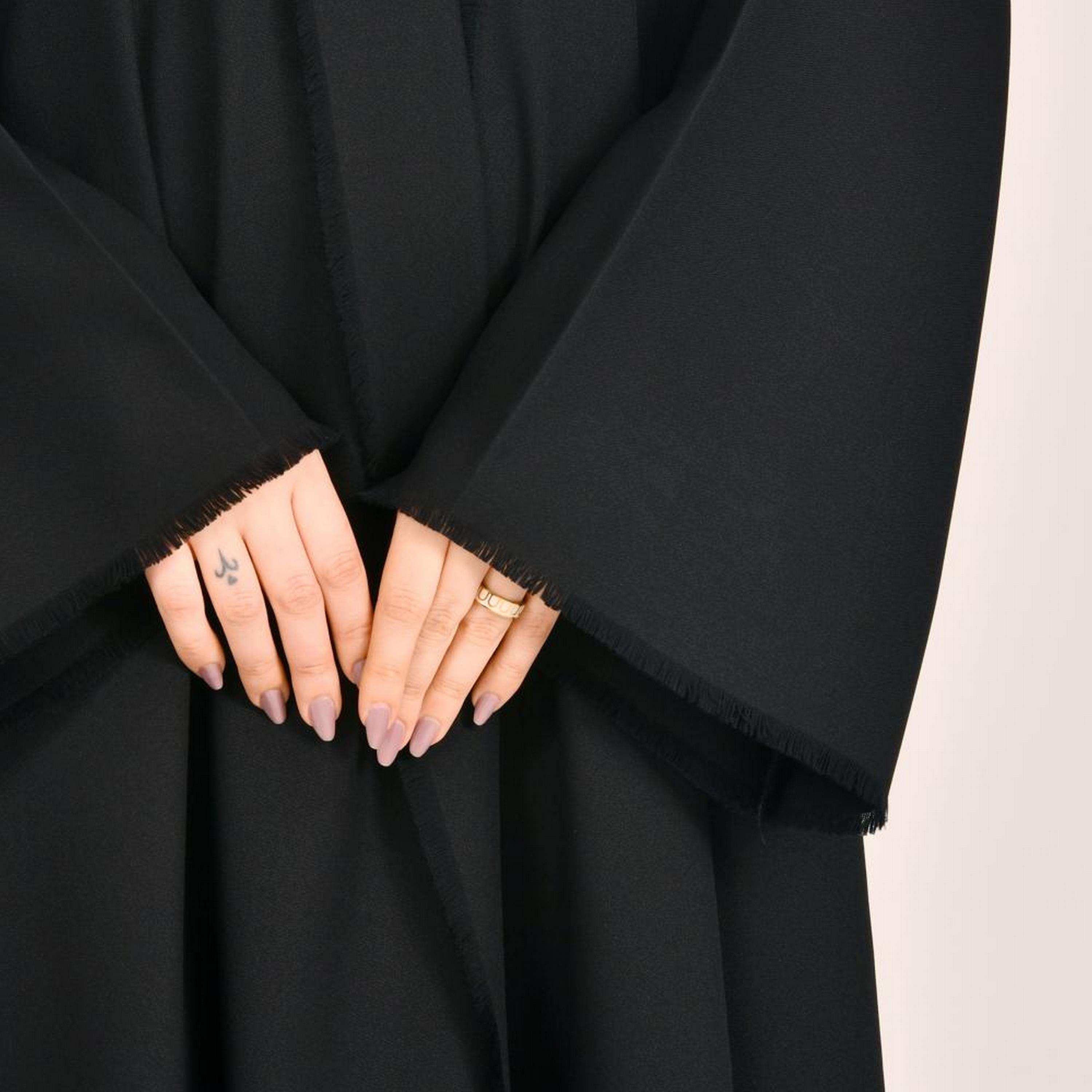 Beyond Abaya Black Wide Sleeves Linen Women's Cloche Abaya with Hijab-women-arabicclothing-prayerclothing-image-3