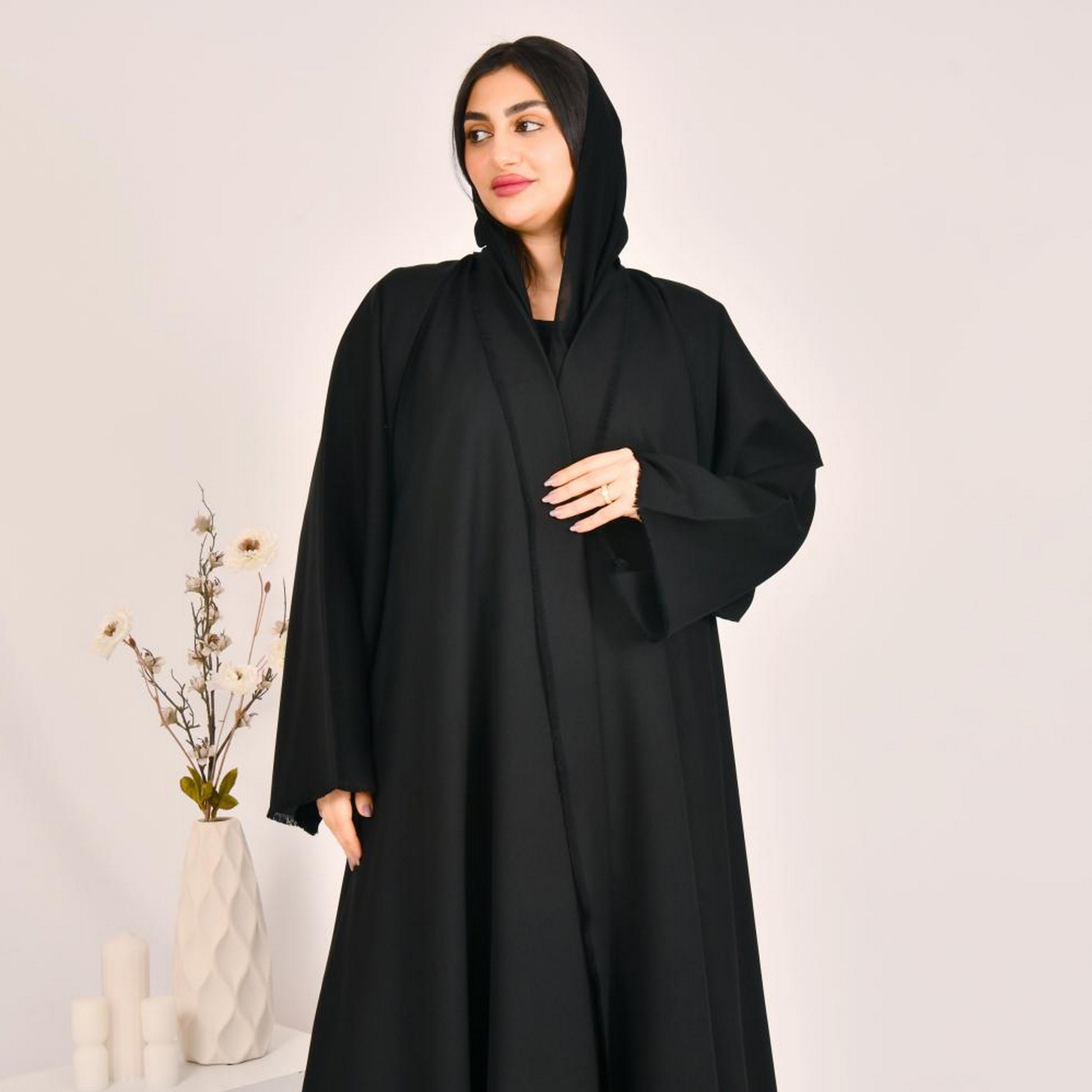Beyond Abaya Black Wide Sleeves Linen Women's Cloche Abaya with Hijab-women-arabicclothing-prayerclothing-image-5