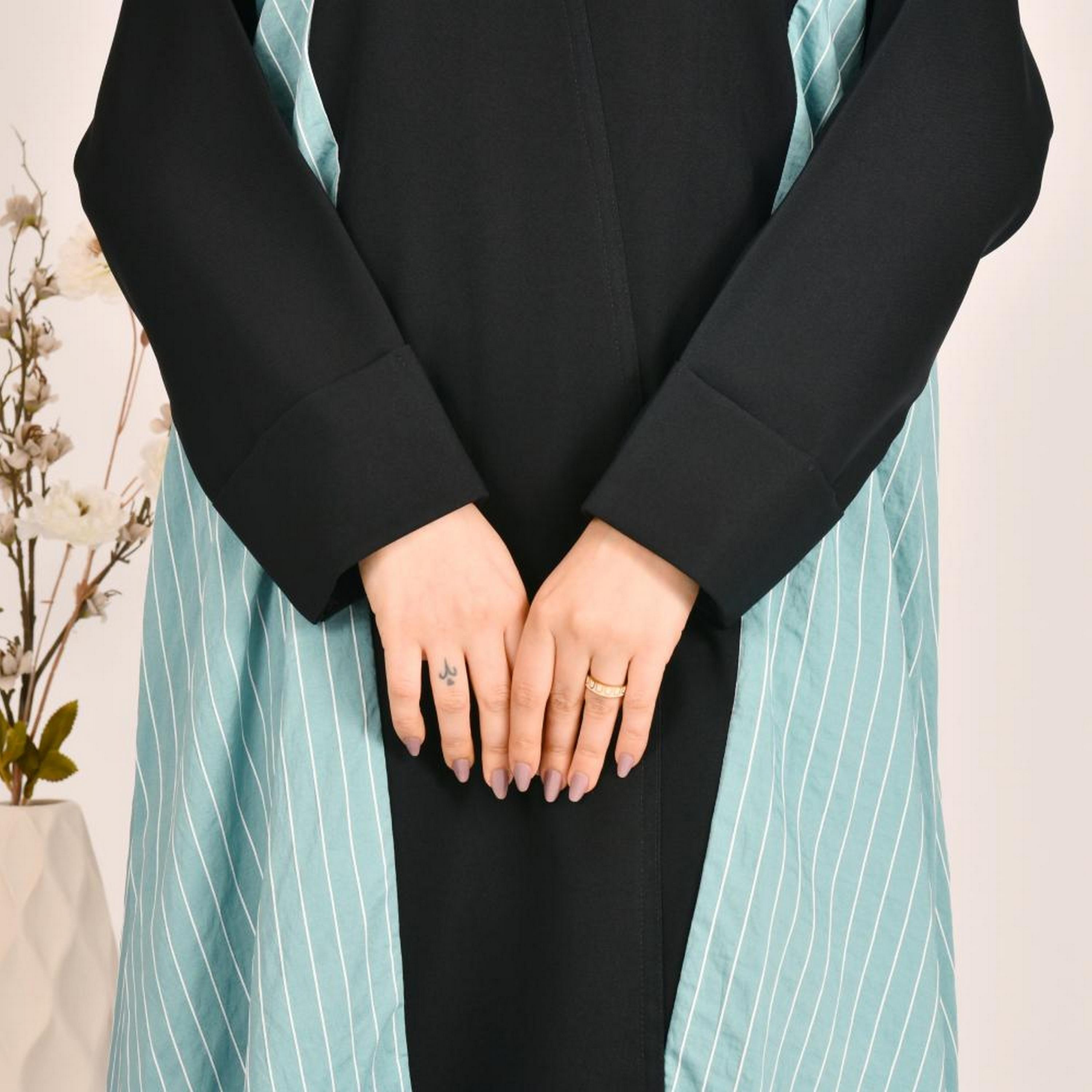 Beyond Abaya Blue Stripes Crepe Women's Abaya with Hijab-women-arabicclothing-abayas-image-3