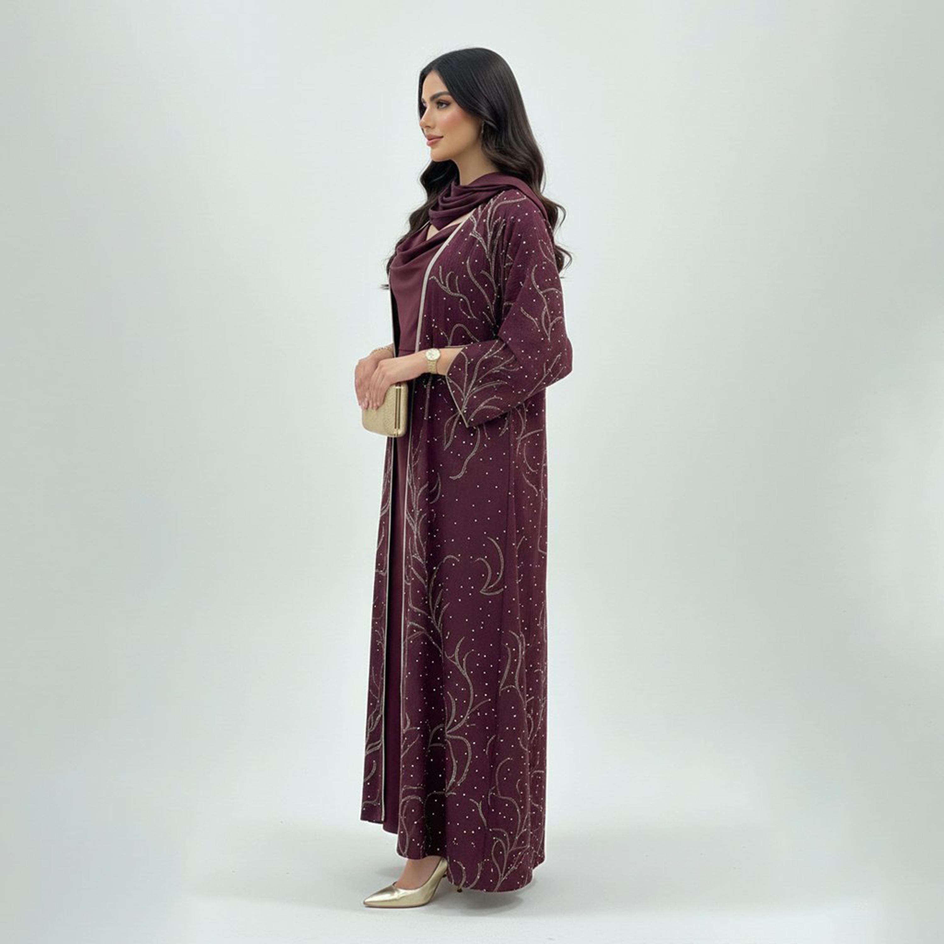 عباية كريب بتطريز كامل نسائية - "واين" من بيوند عباية-women-arabicclothing-abayas-image-4