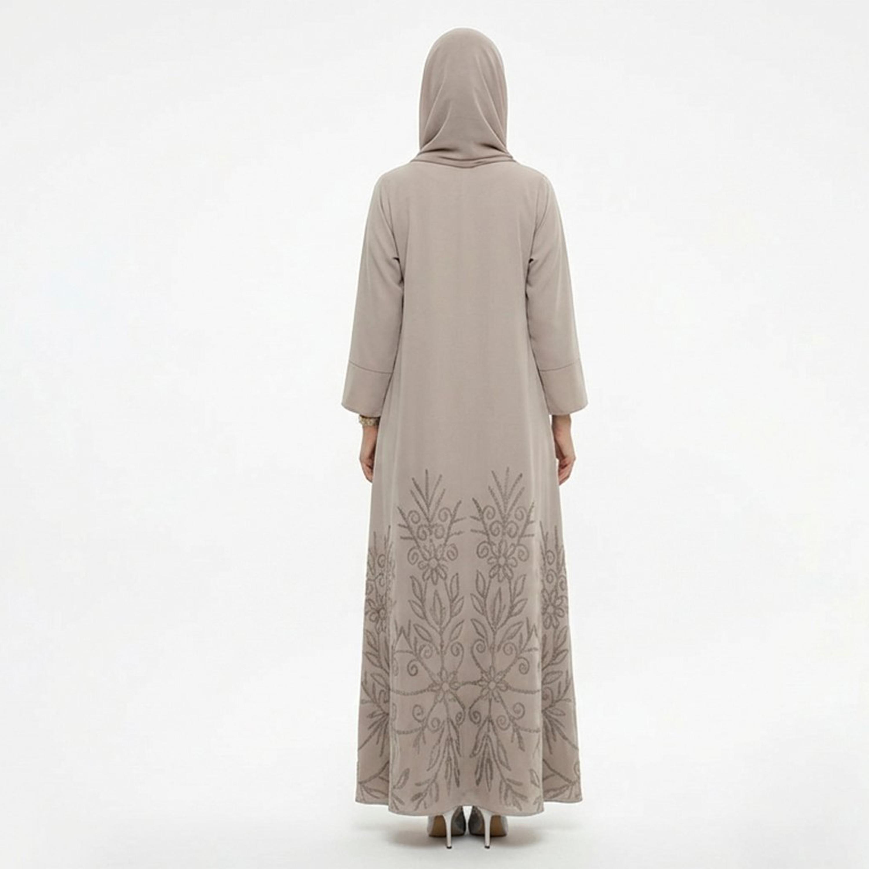 Beyond Abaya Beige Embroidered Crepe Women's Abaya with Hijab-women-arabicclothing-abayas-image-6