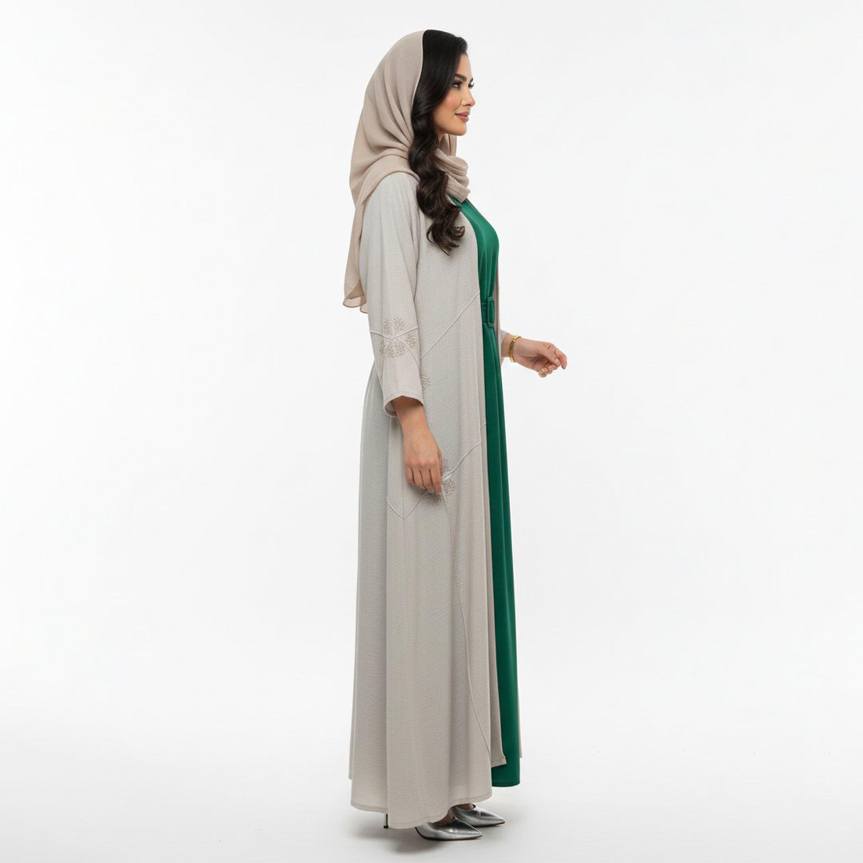 Beyond Abaya Grey Embroidered Linen Women's Abaya with Hijab-women-arabicclothing-abayas-image-3