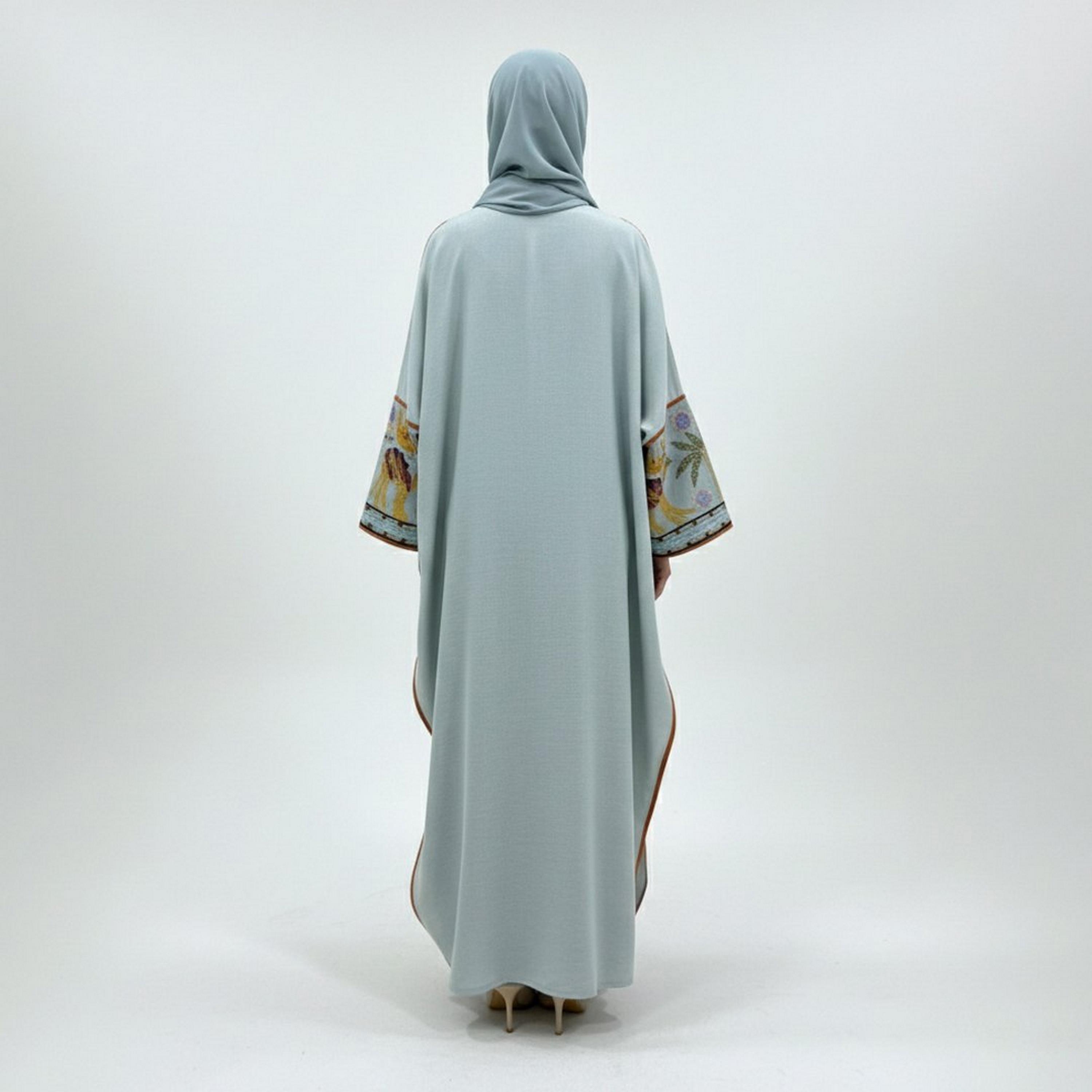 Beyond Abaya Light Blue Wide Sleeves Linen Women's Quarter Bisht Abaya-women-arabicclothing-abayas-image-6