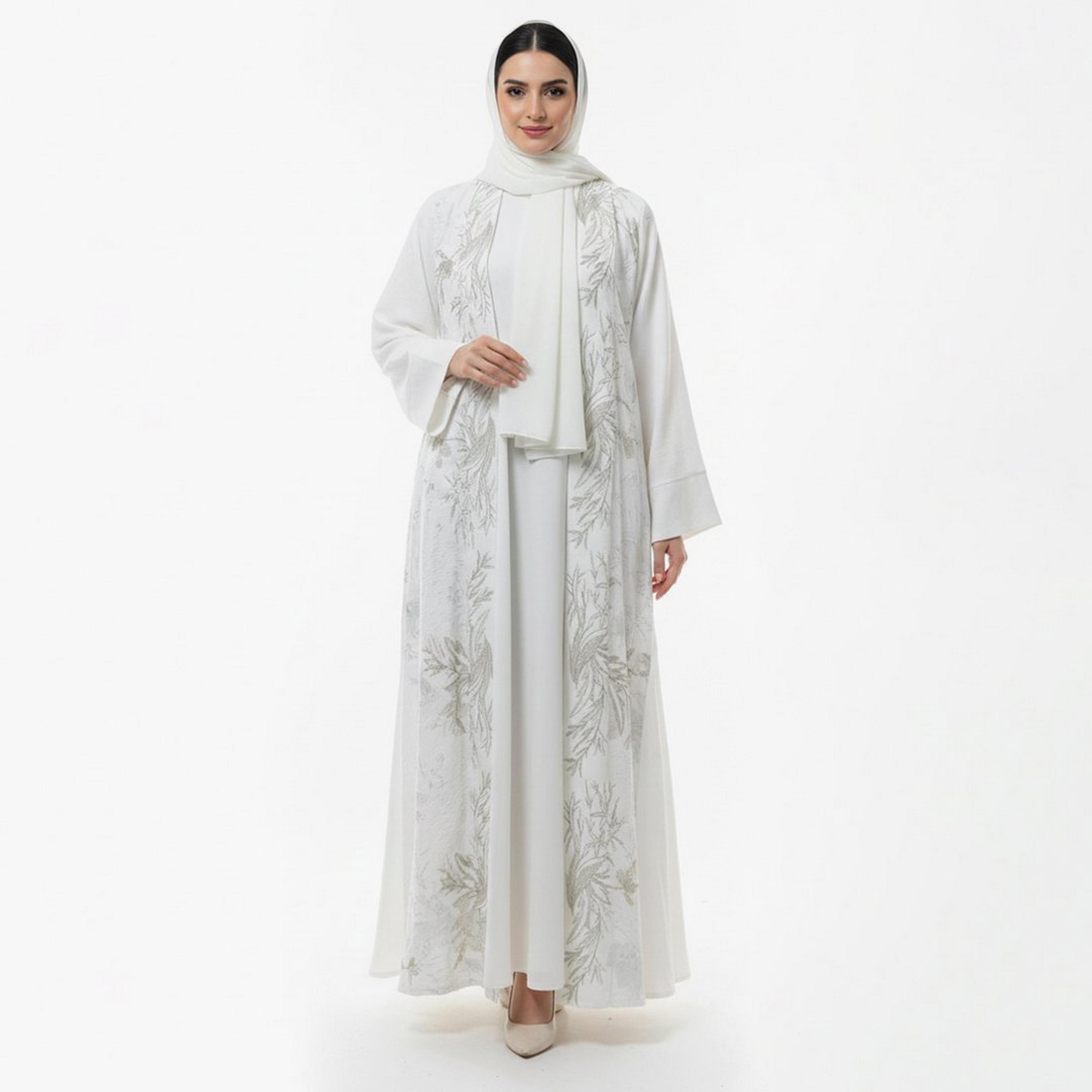 Beyond Abaya White Embroidered Linen Women's Evening Abaya-women-arabicclothing-abayas-image-1