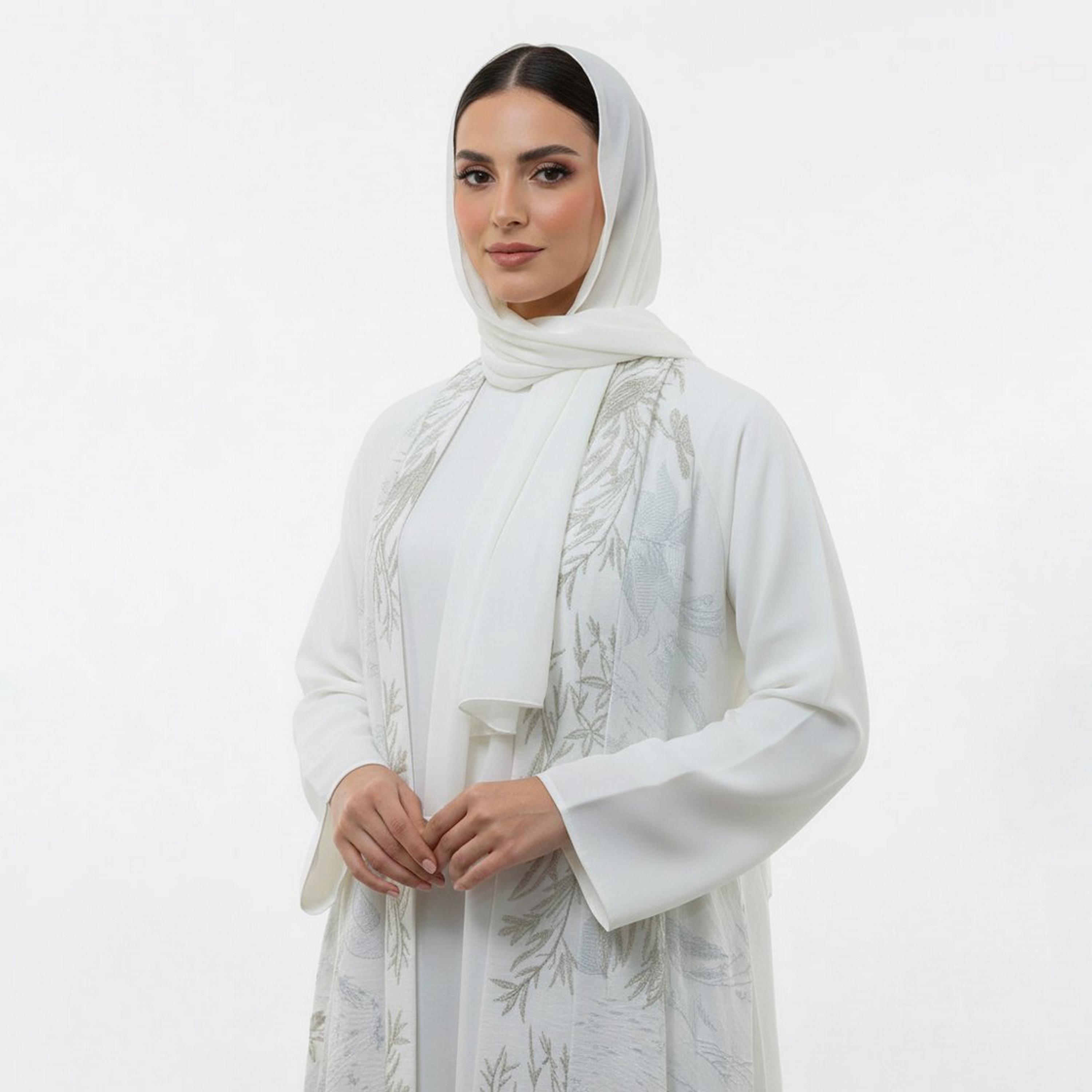 Beyond Abaya White Embroidered Linen Women's Evening Abaya-women-arabicclothing-abayas-image-2