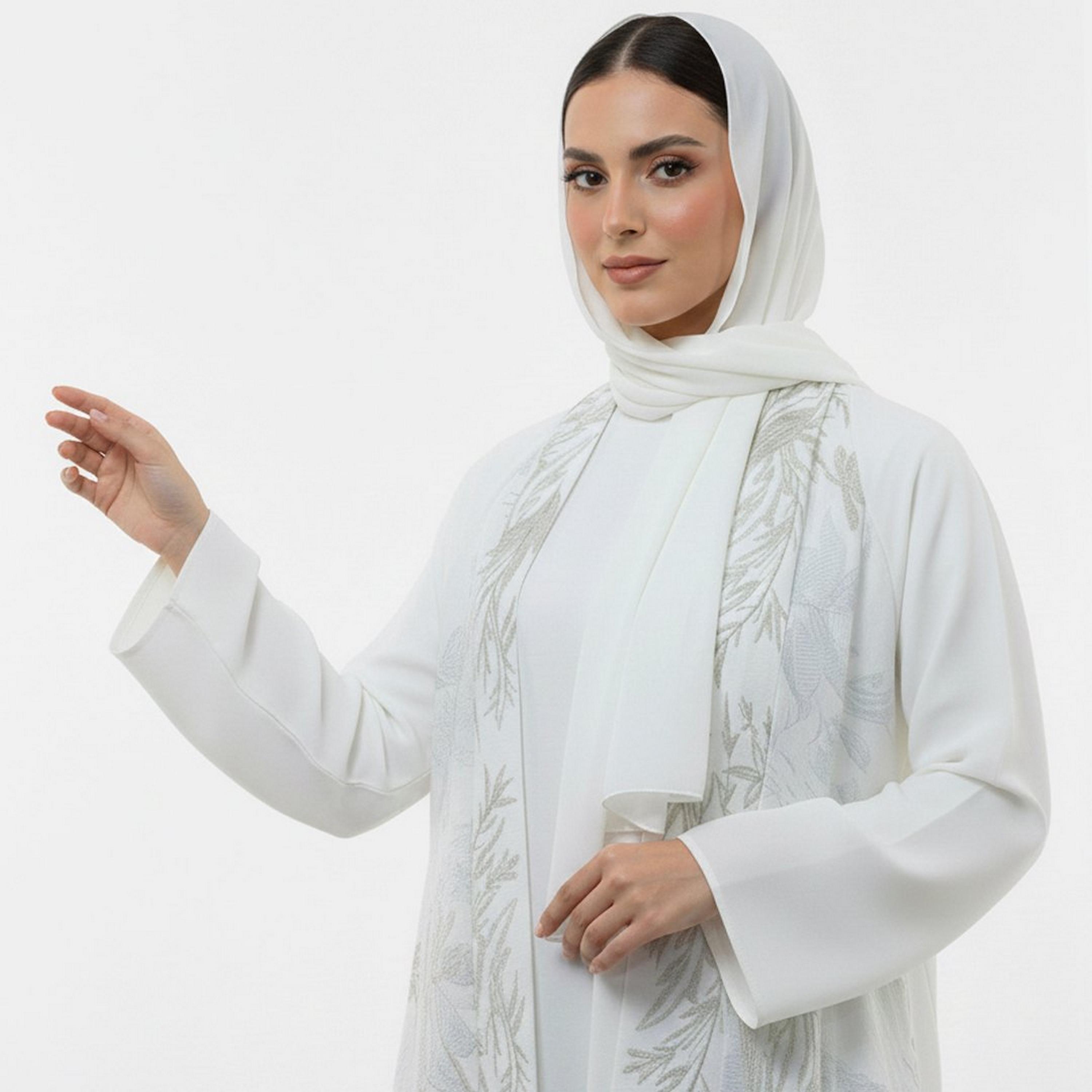 Beyond Abaya White Embroidered Linen Women's Evening Abaya-women-arabicclothing-abayas-image-3