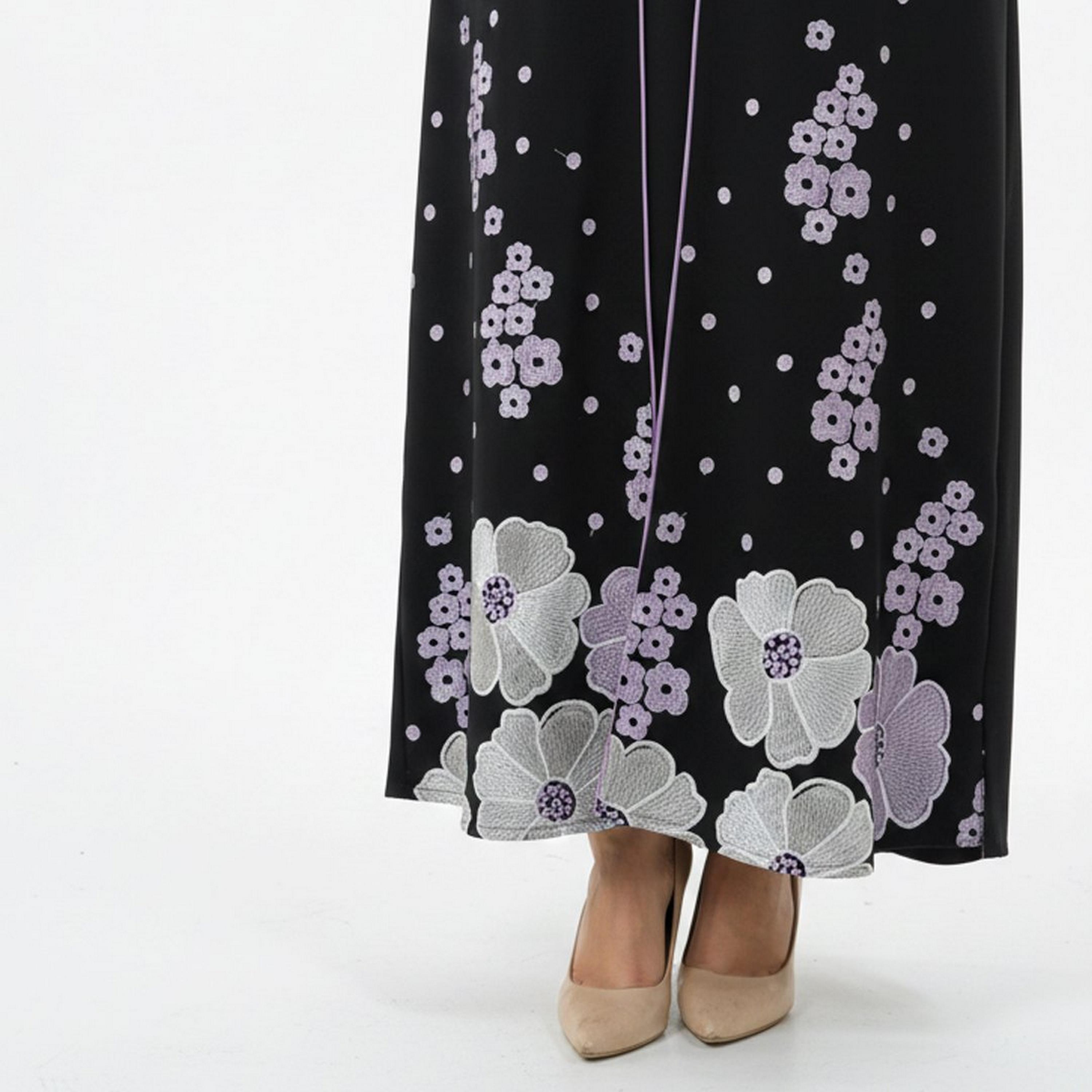 Beyond Abaya Black Floral Embroidered Crepe Women's Evening Abaya-women-arabicclothing-abayas-image-2