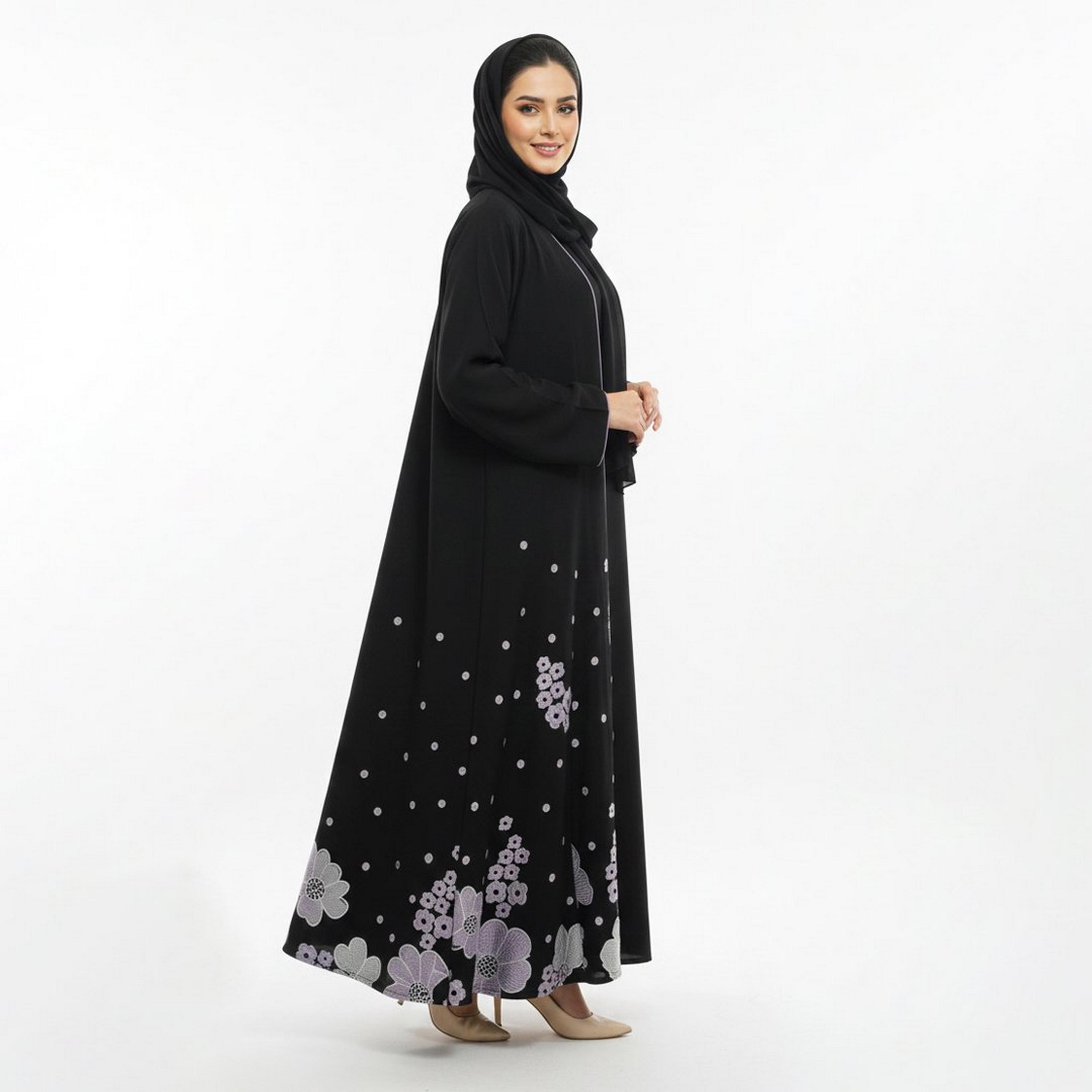 Beyond Abaya Black Floral Embroidered Crepe Women's Evening Abaya-women-arabicclothing-abayas-image-3