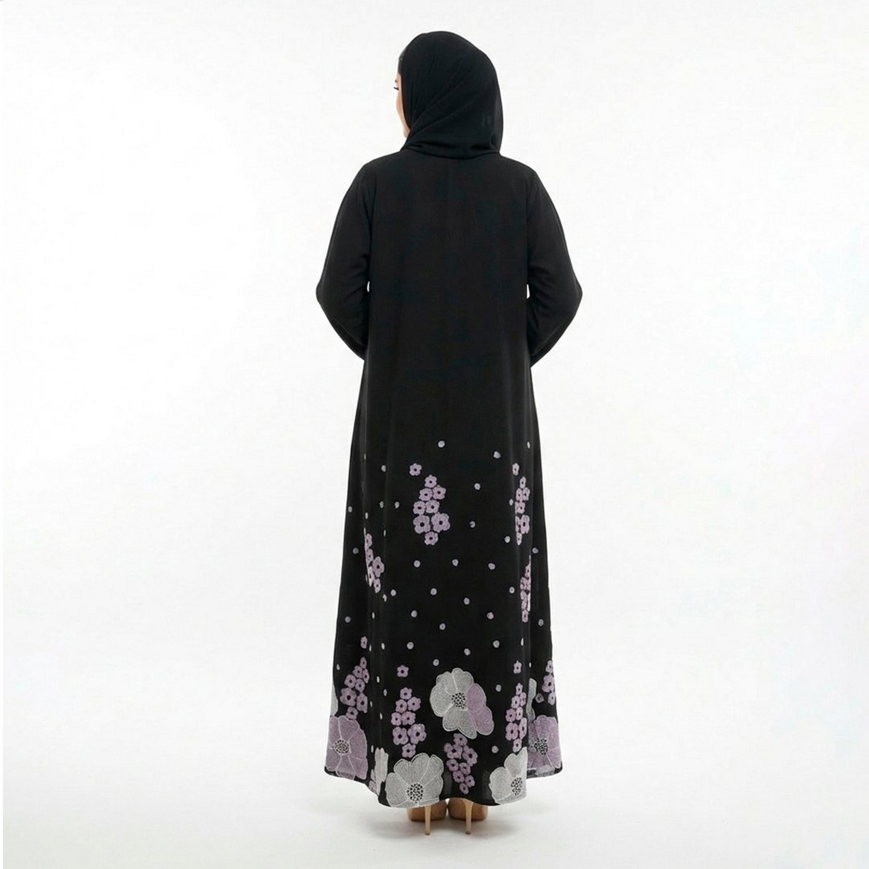 Beyond Abaya Black Floral Embroidered Crepe Women's Evening Abaya-women-arabicclothing-abayas-image-4