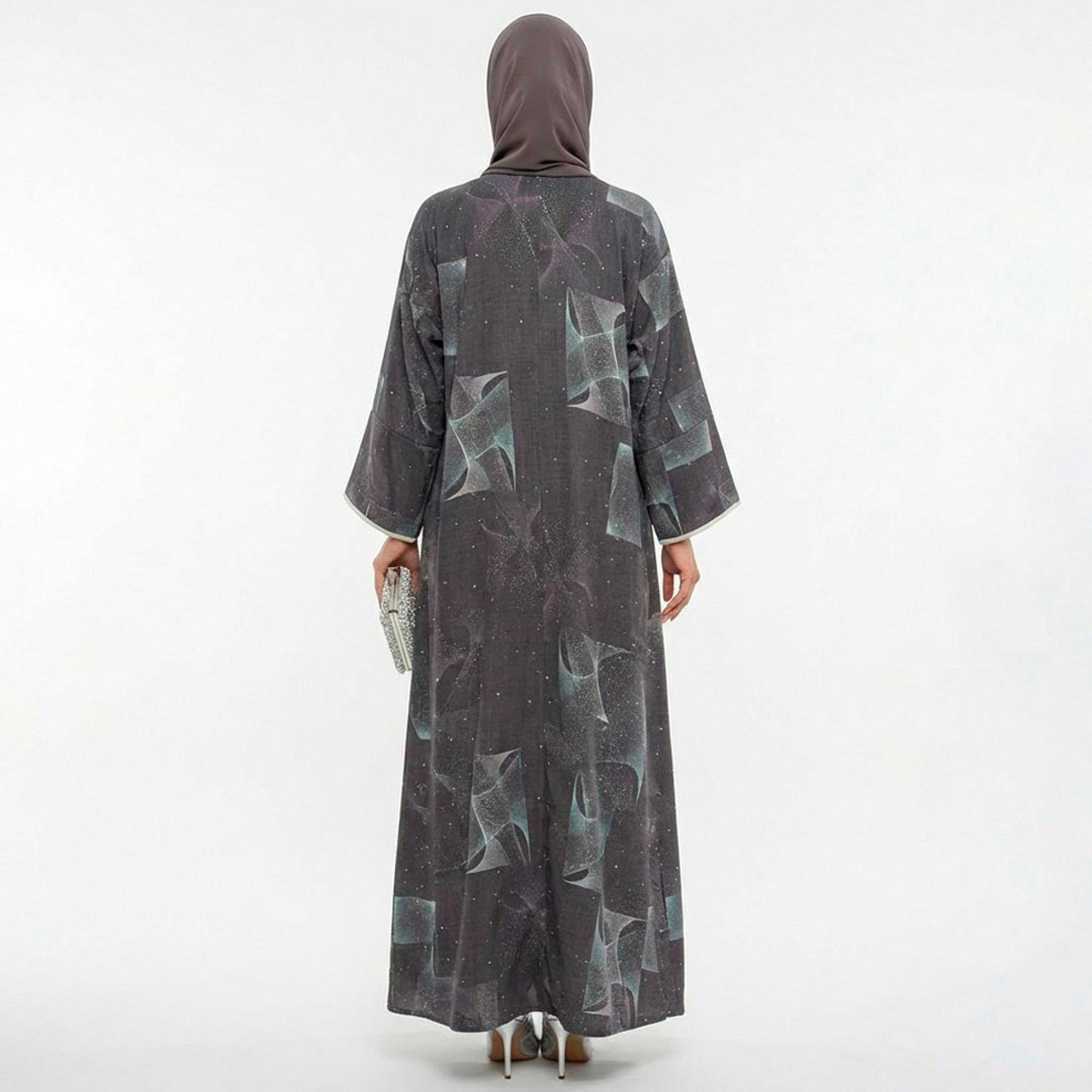Beyond Abaya Grey Geometric Linen Women's Evening Abaya-women-arabicclothing-abayas-image-5